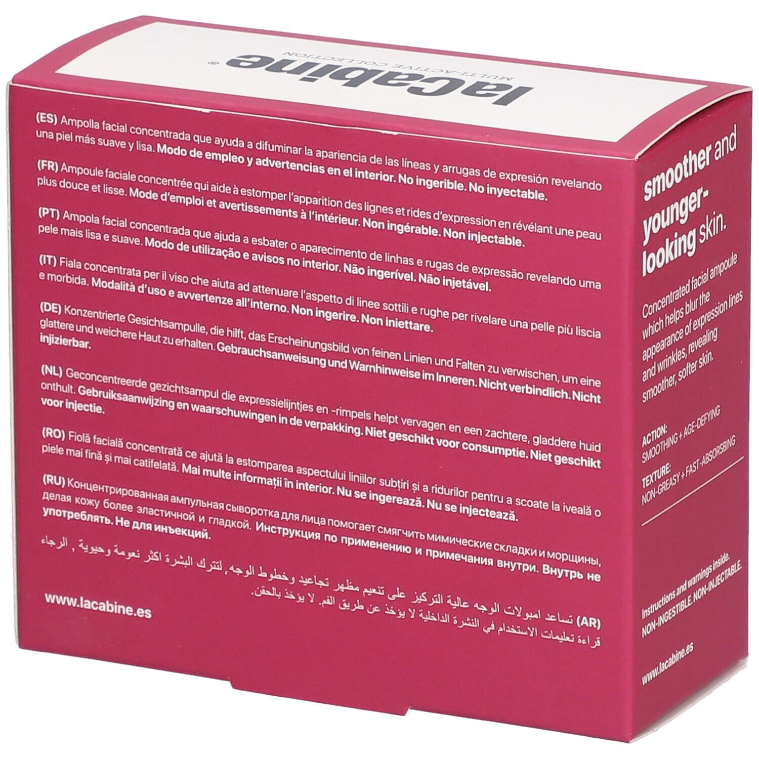 Dos de la boîte laCabine Botulinum Effect. Texte multilingue. Non injectable.