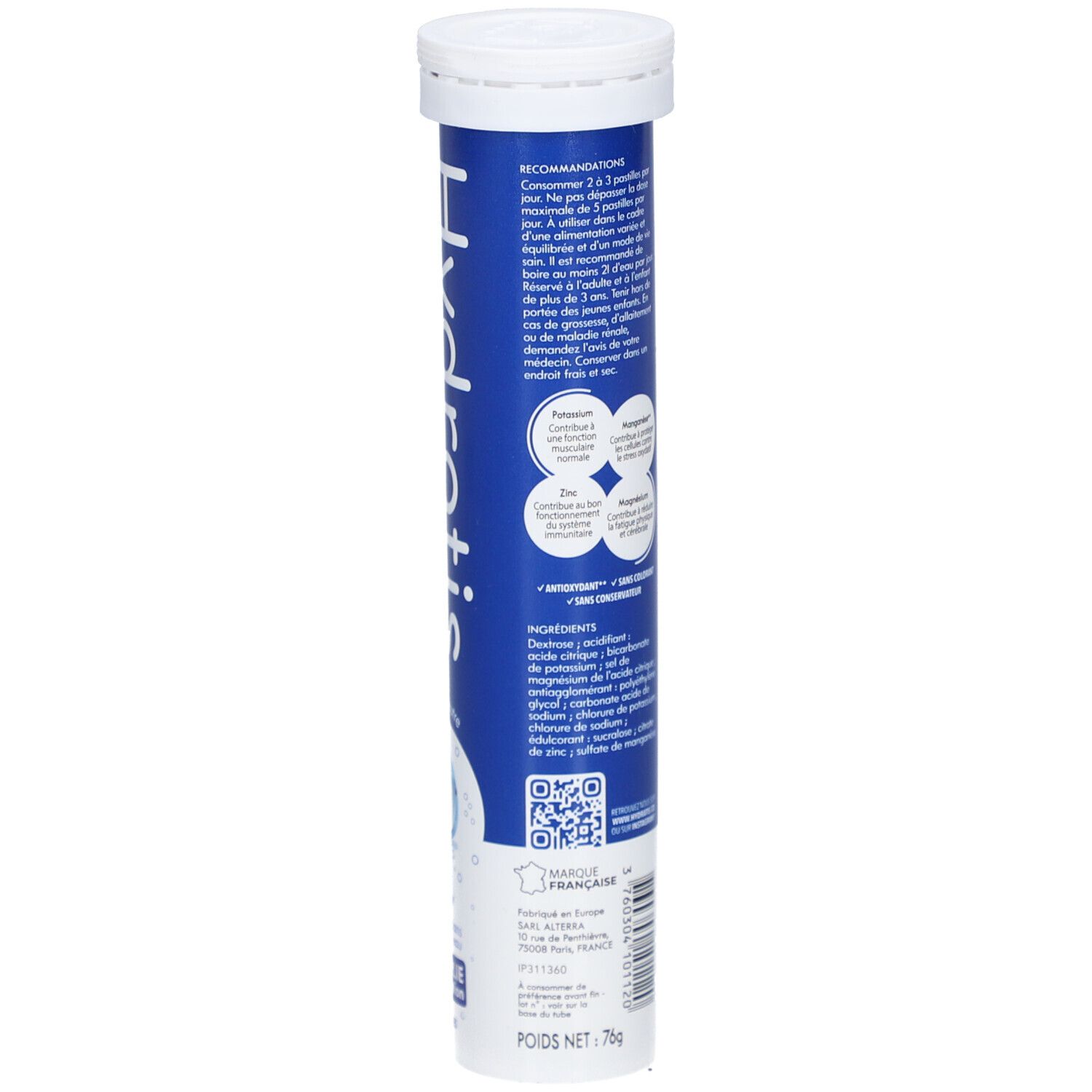 Blaue Tube mit weißem Deckel. Enthält Informationen zu Inhaltsstoffen und Empfehlungen. 79g.