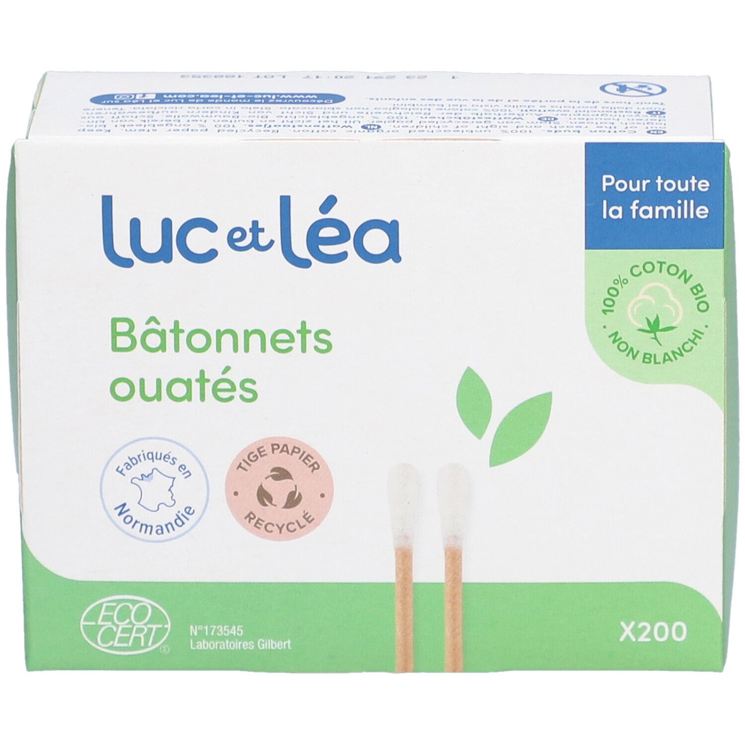 LUC ET LÉA BÂTONNET OUATÉ - Coton-tige ouaté aux 2 extrémités, tige papier.  - bt 200
