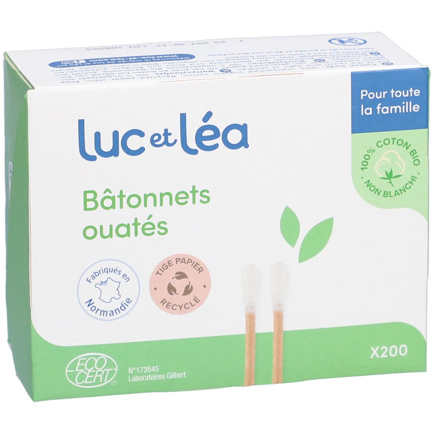 LUC ET LÉA BÂTONNET OUATÉ - Coton-tige ouaté aux 2 extrémités, tige papier.  - bt 200