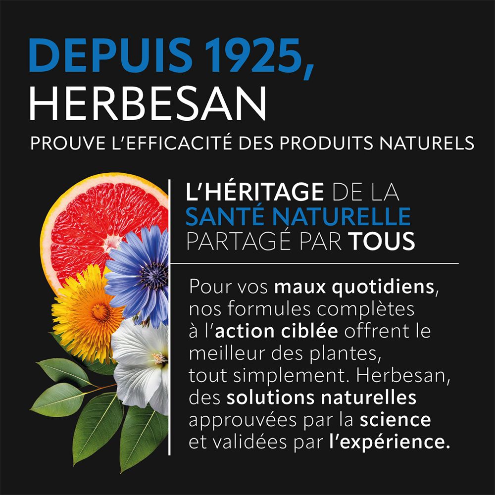 Publicité Herbesan. Texte sur l'efficacité des produits naturels et l'héritage de la santé naturelle.