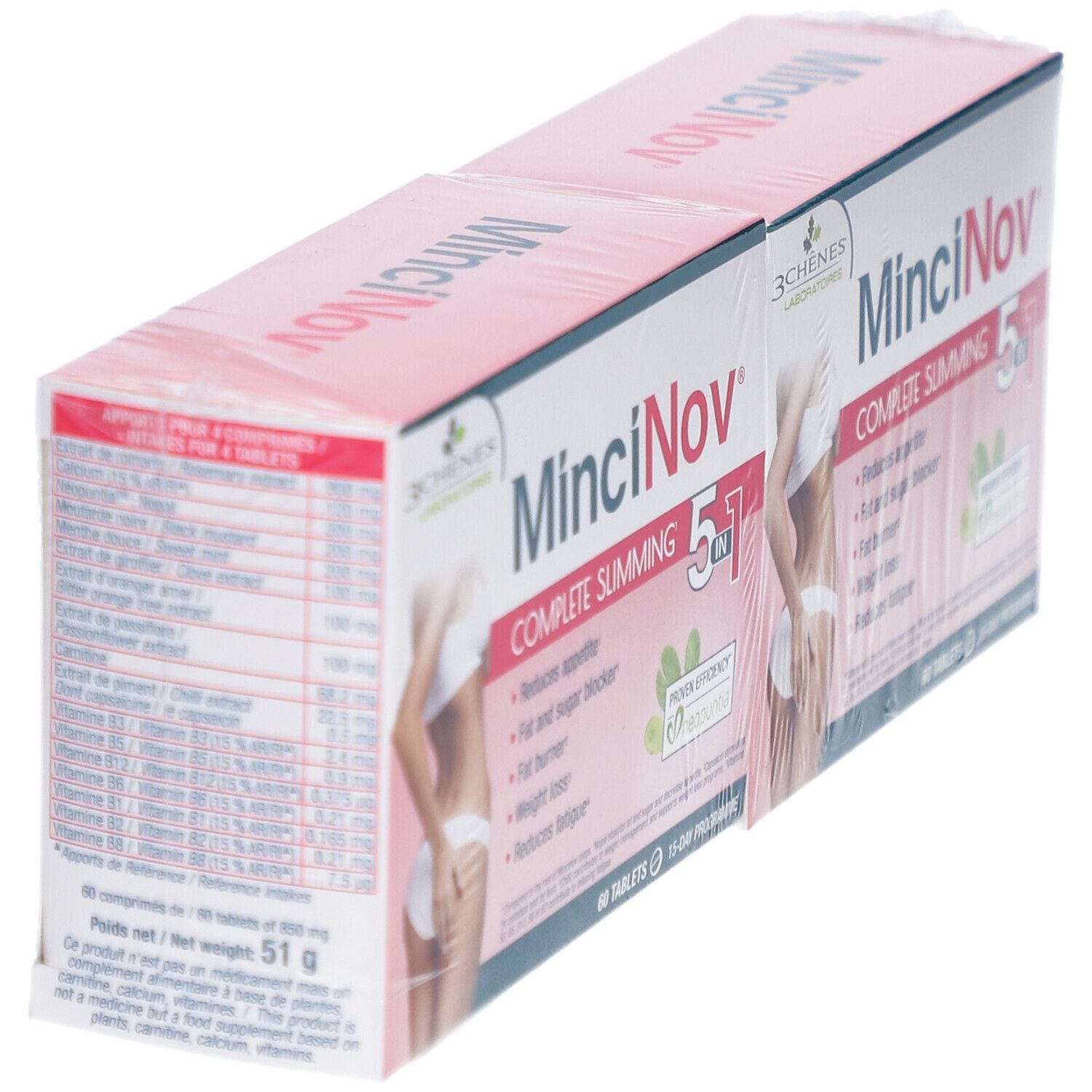 Deux boîtes de Mincinov Complete Summing 5 en 1. Une affiche une liste d'ingrédients.