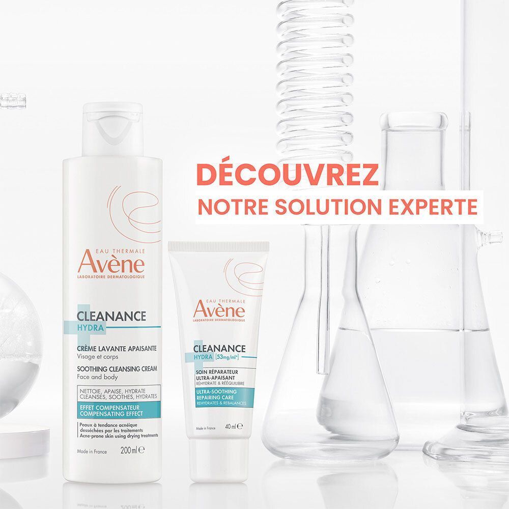 Avene Cleanance Hydra Gesichts- und Körperpflegecreme und eine beruhigende Reinigungslotion.