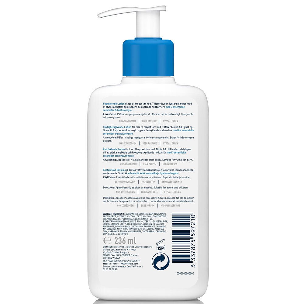 CeraVe Lait Hydratant visage et corps pour les peaux sèches à très sèches 236ml