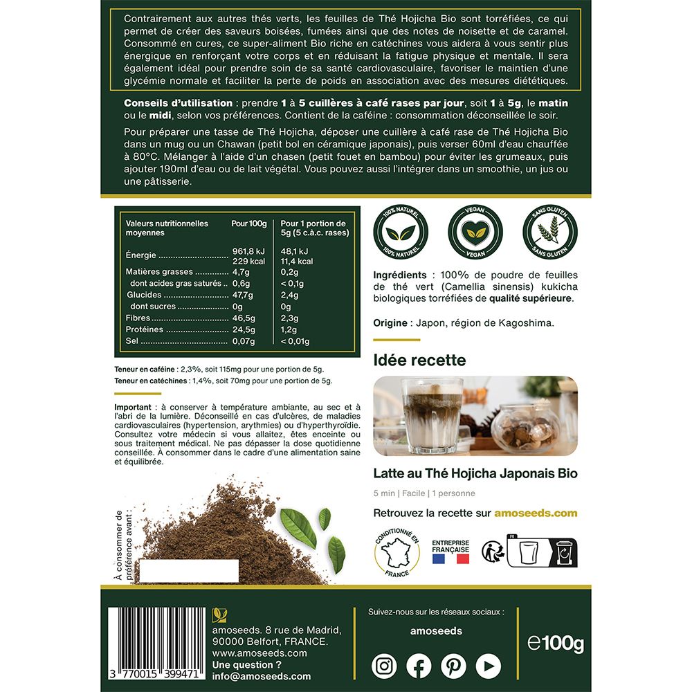 Amoseeds Japanischer Hojicha Tee Bio Pulver
