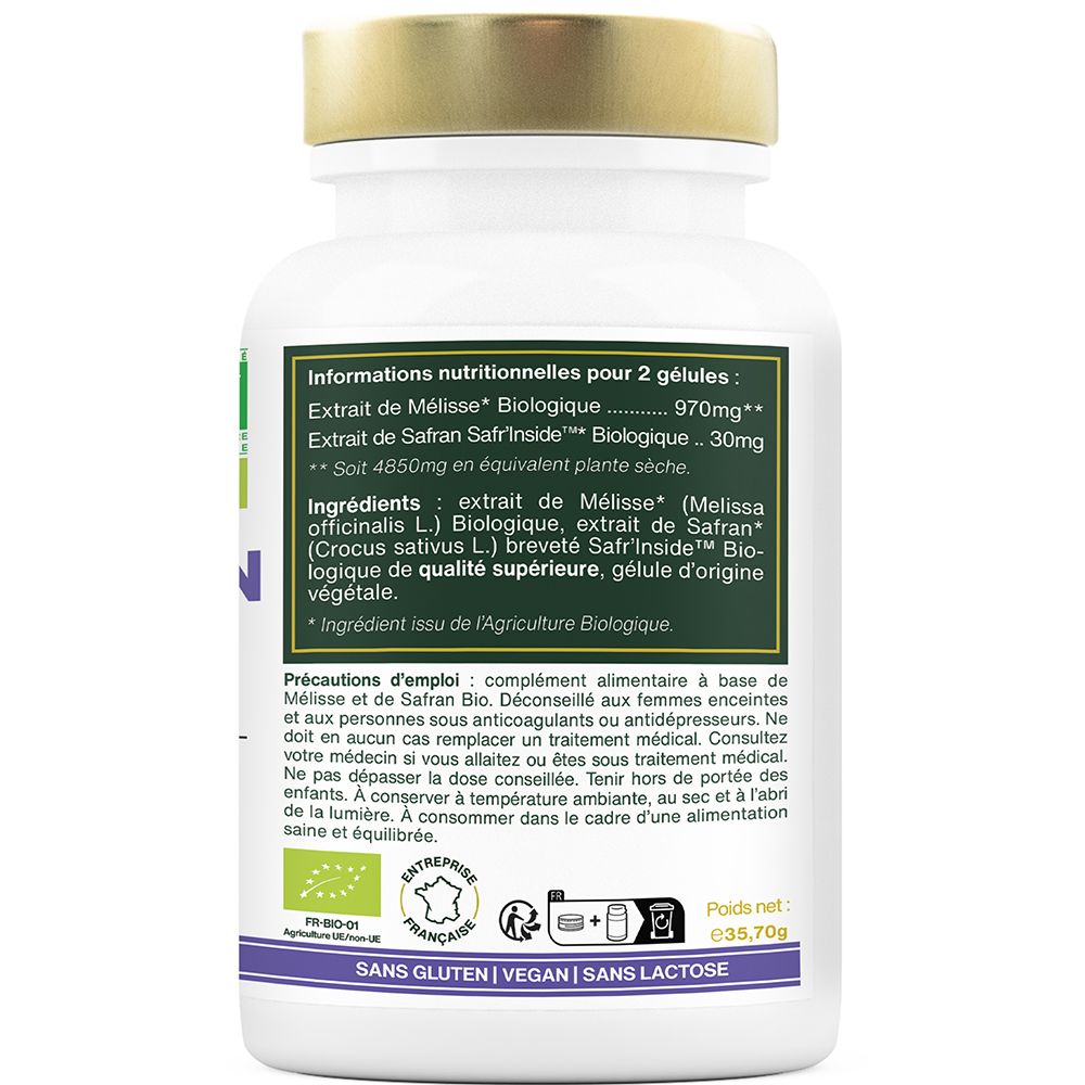 Complexe Zen Bio, Safran et Mélisse | 60 gélules