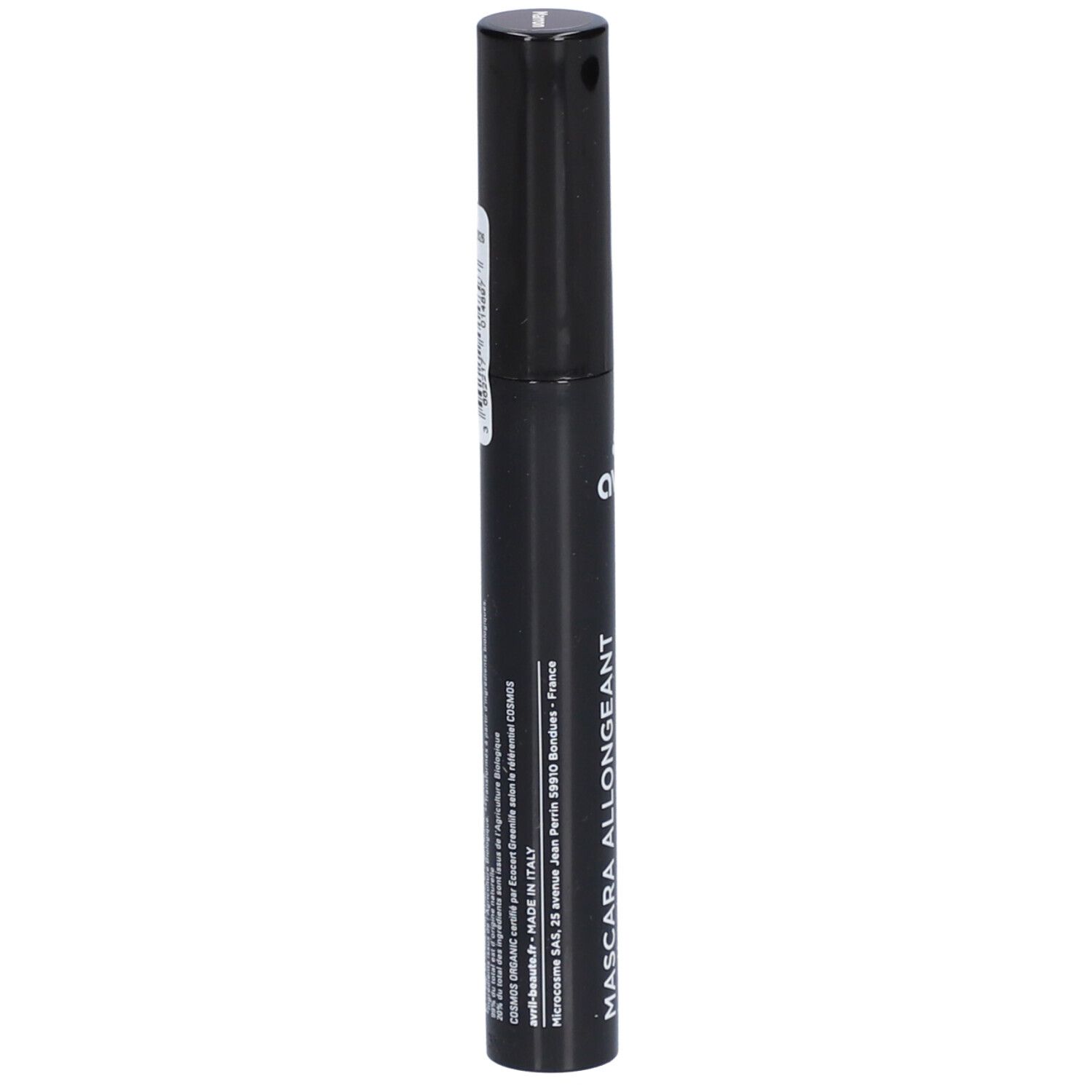 Schwarze Mascara-Tube. Text: MASCARA ALLONGEANT, avril, hergestellt in Italien. Weitere Texte.