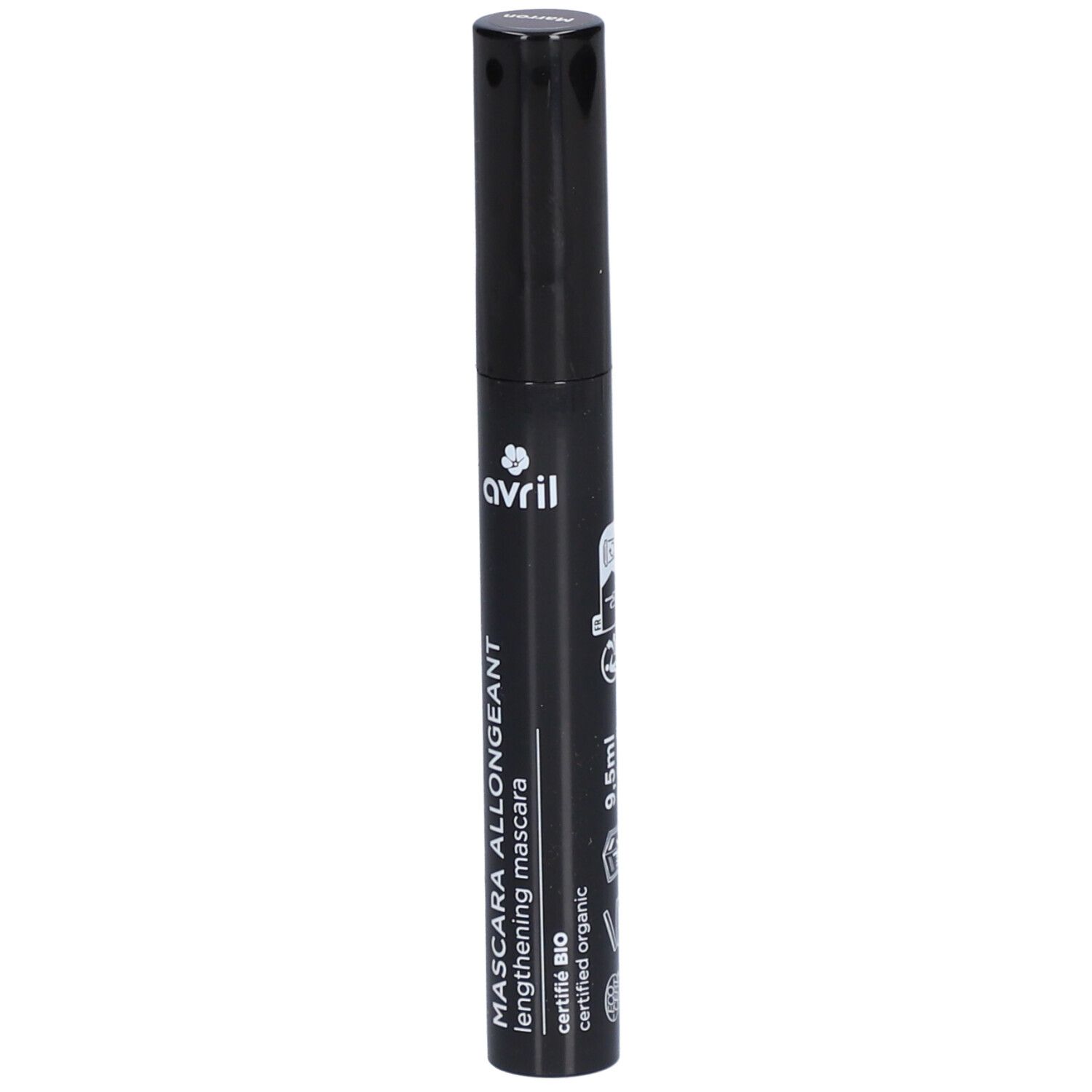 Schwarze Mascara-Tube. Text: MASCARA ALLONGEANT lengthening mascara, avril, 9,5ml.