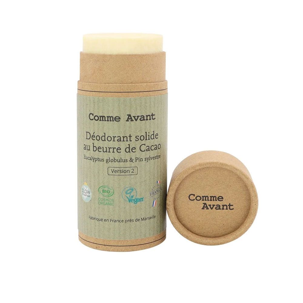 Deodorant-Stick "Comme Avant" in brauner Papphülse. Festes Deodorant, hell. Bio-Zertifizierung.