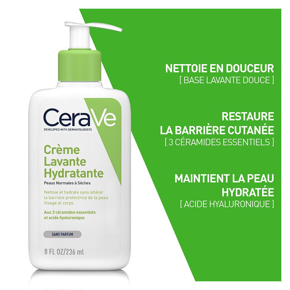 CeraVe Crème Lavante Hydratante visage et corps pour les peaux sèches à très sèches 236ml