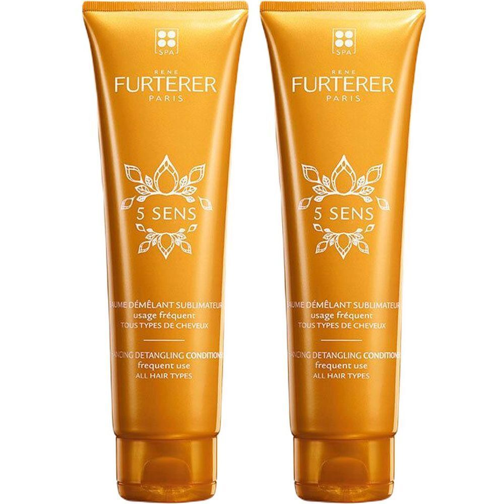 Deux tubes de baume doré. Inscriptions: René Furterer, 5 SENS. Texte en français et anglais.