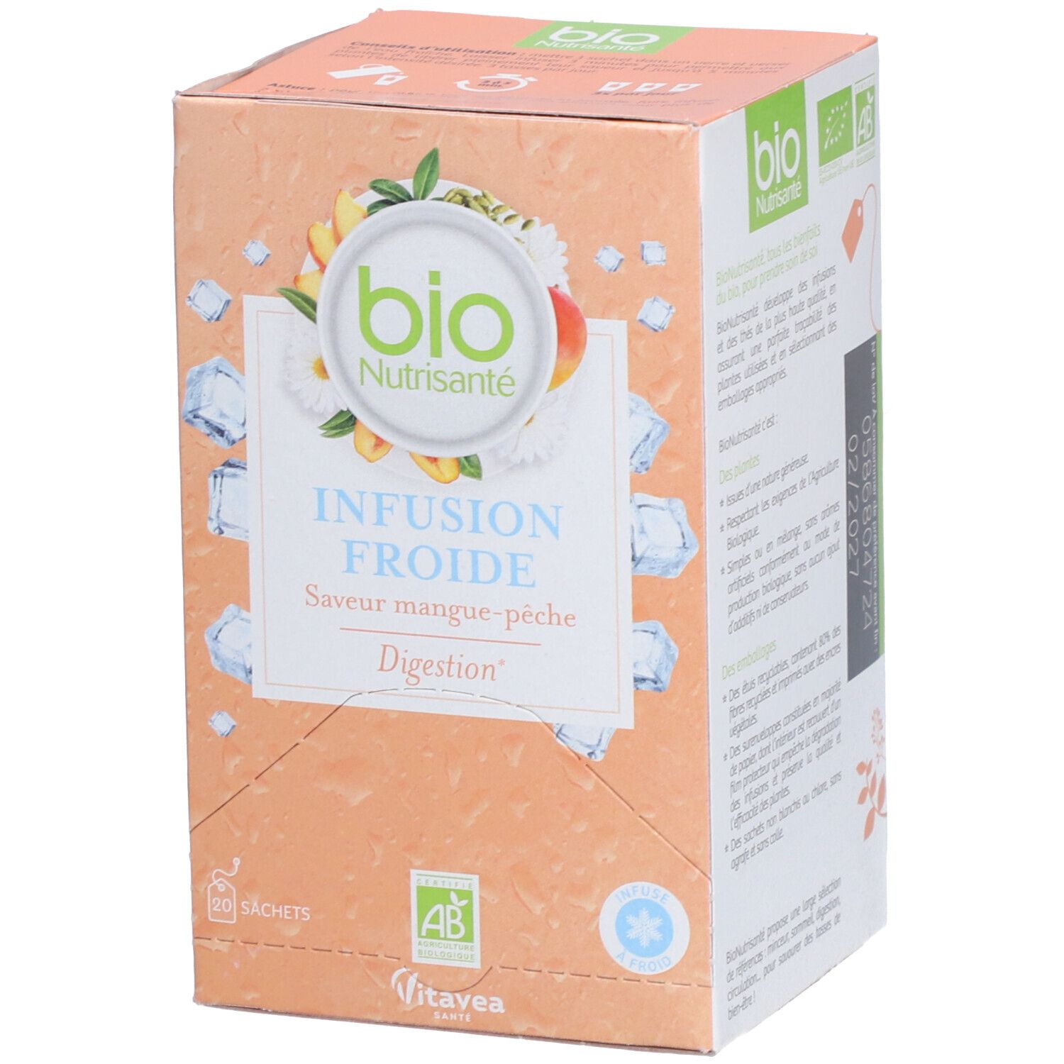 Nutrisanté Bio Kalter Kräutertee Mango-Pfirsich Geschmack Verdauung