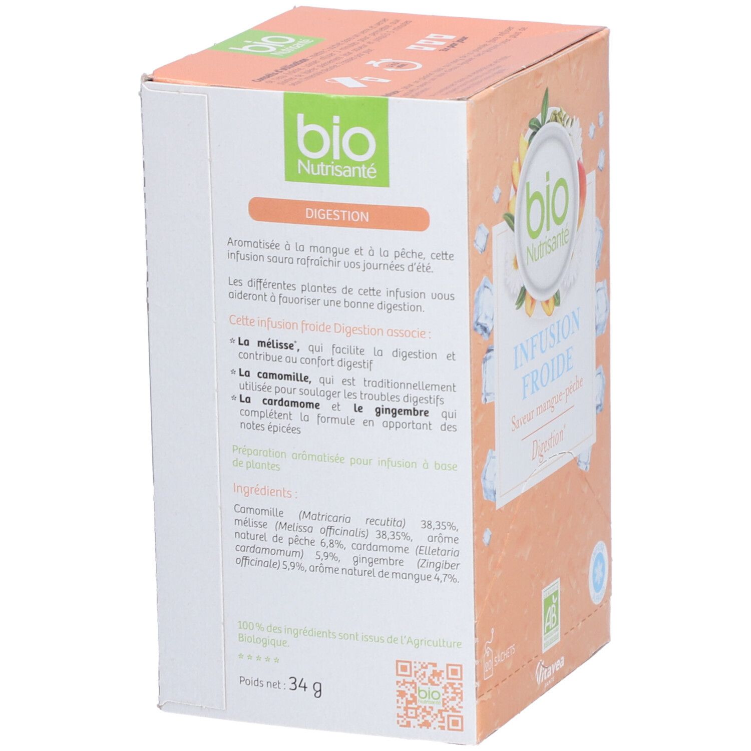 Nutrisanté Bio Kalter Kräutertee Mango-Pfirsich Geschmack Verdauung