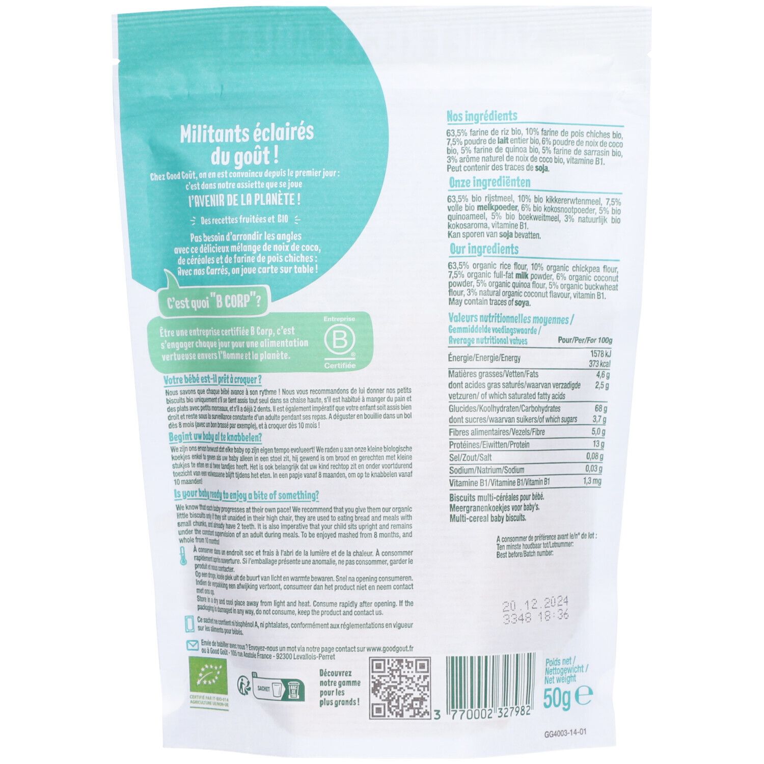 Good Goût Biscuits Bébé Dès 8 Mois Coco Sans Sucres Ajoutés Bio