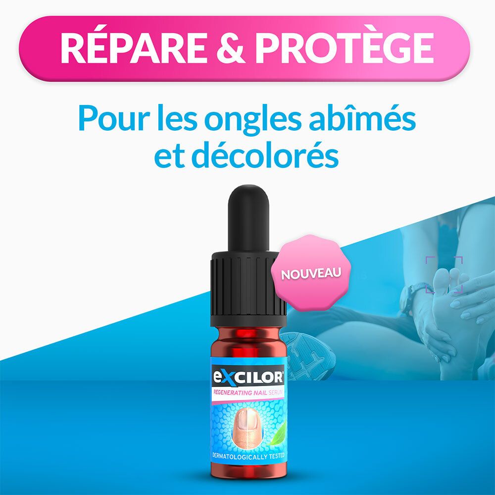 EXCILOR - Sérum Ongles Régénérant - Répare & Protège Les Ongles Abîmés & Décolorés - Formule Brevetée - Ingrédient Actif D'Origine Végétale - Testé Dermatologiquement - 10ml