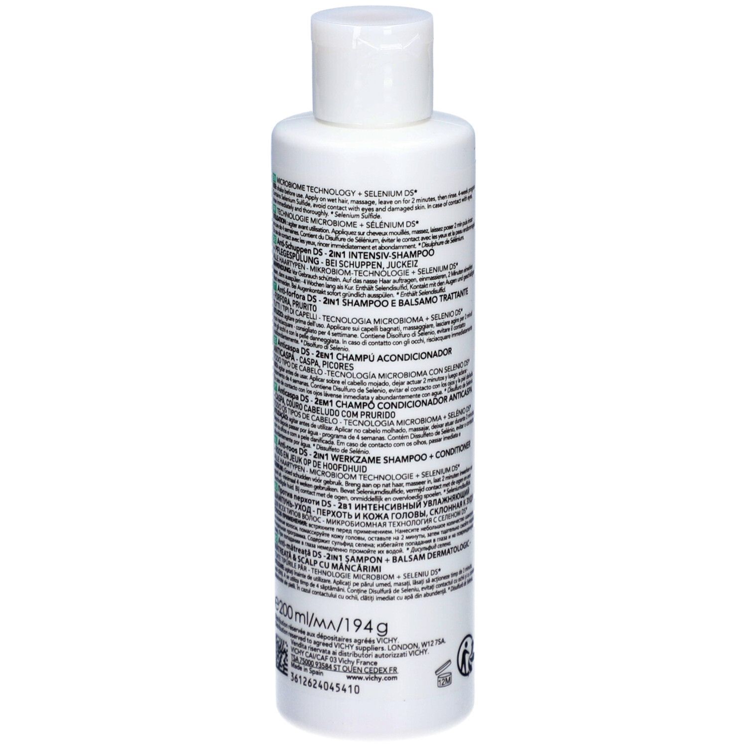DERCOS SHAMPOING ANTI-PELLICULAIRE 2 EN 1. Flacon 200 ml