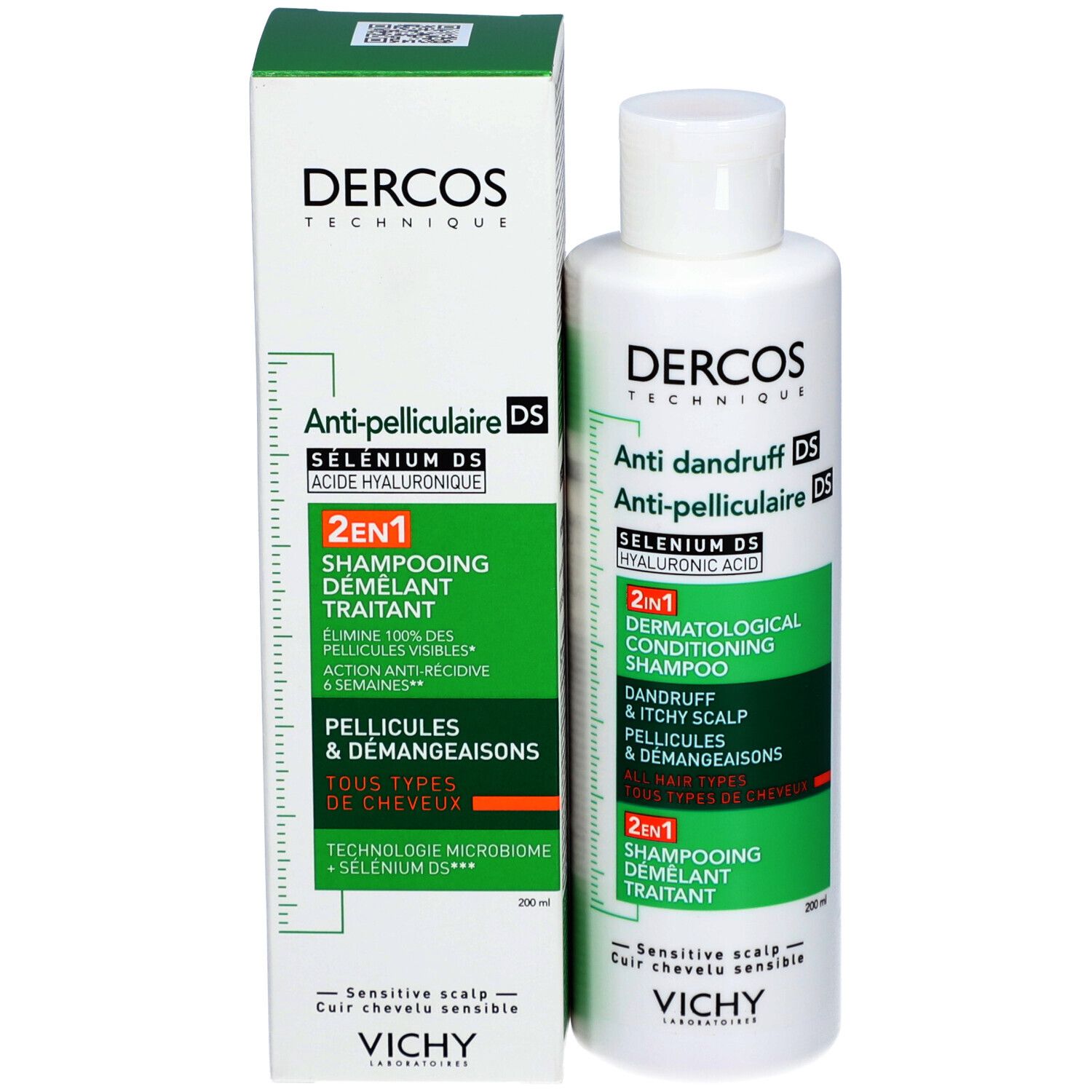 DERCOS SHAMPOING ANTI-PELLICULAIRE 2 EN 1. Flacon 200 ml