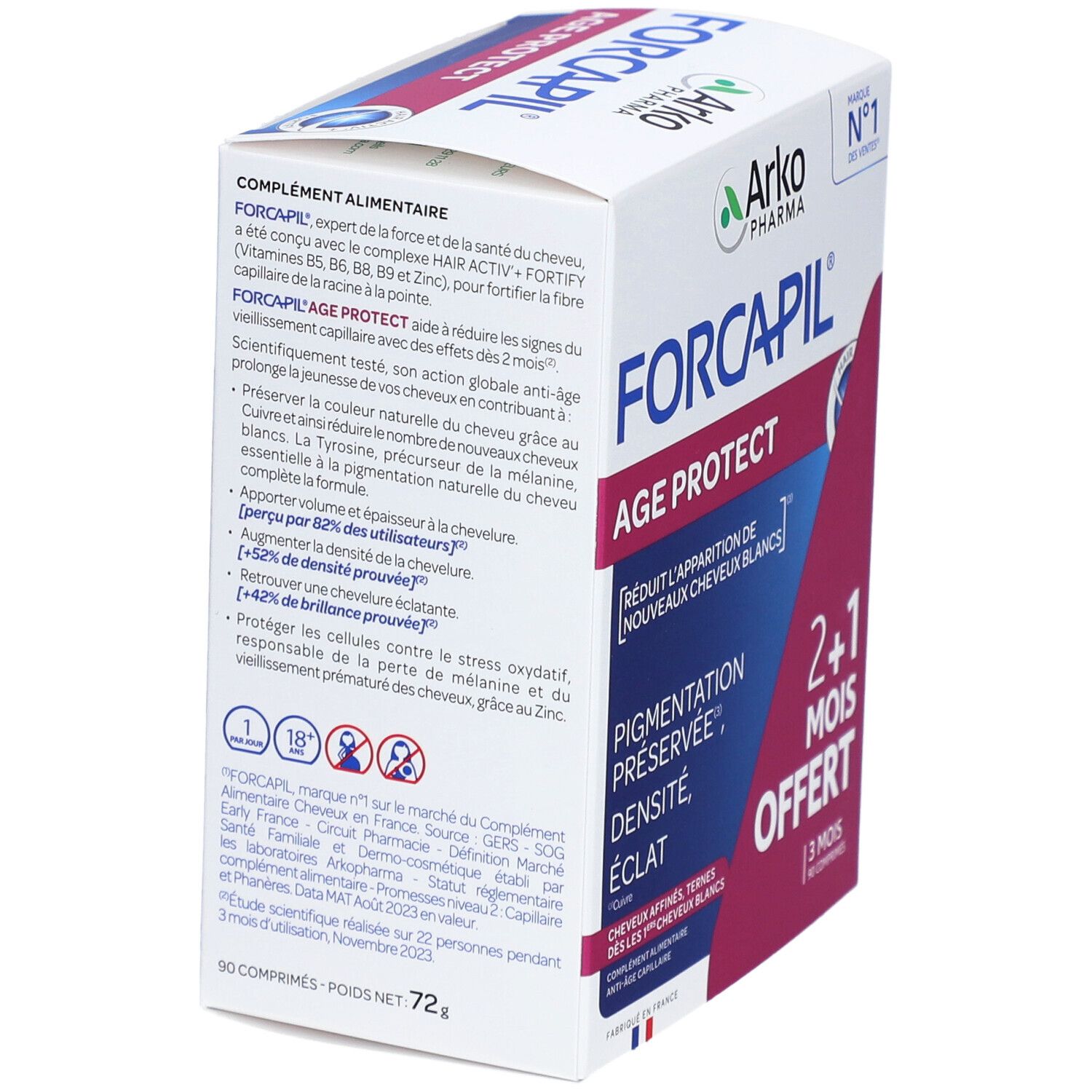 Forcapil Age Protect Verpackung. Weißer Karton mit rosa Akzenten. Produktname und Logo deutlich sichtbar. Enthält 90 Tabletten.