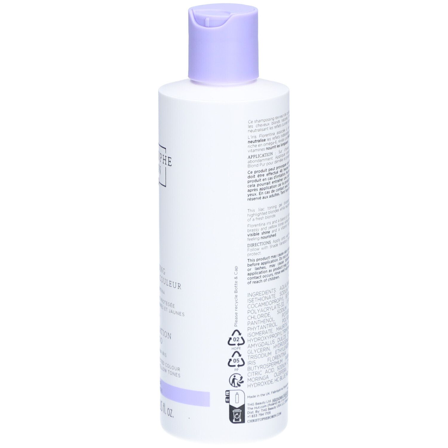 Rückseite der Shampooing Nuanceur de Couleur Flasche. Text in mehreren Sprachen. Inhaltsstoffe und Anwendungshinweise.