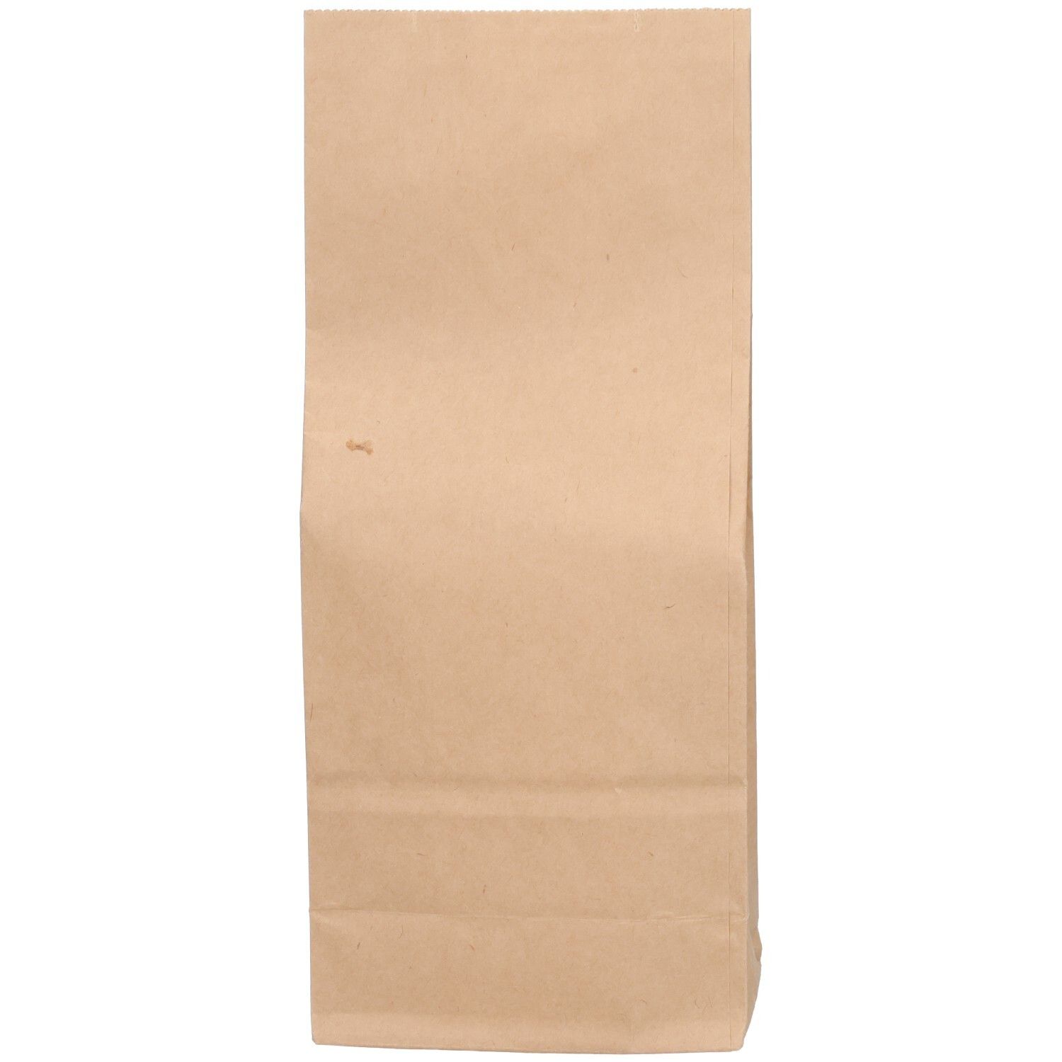Brauner Papierbeutel, rechteckig, verschlossen.