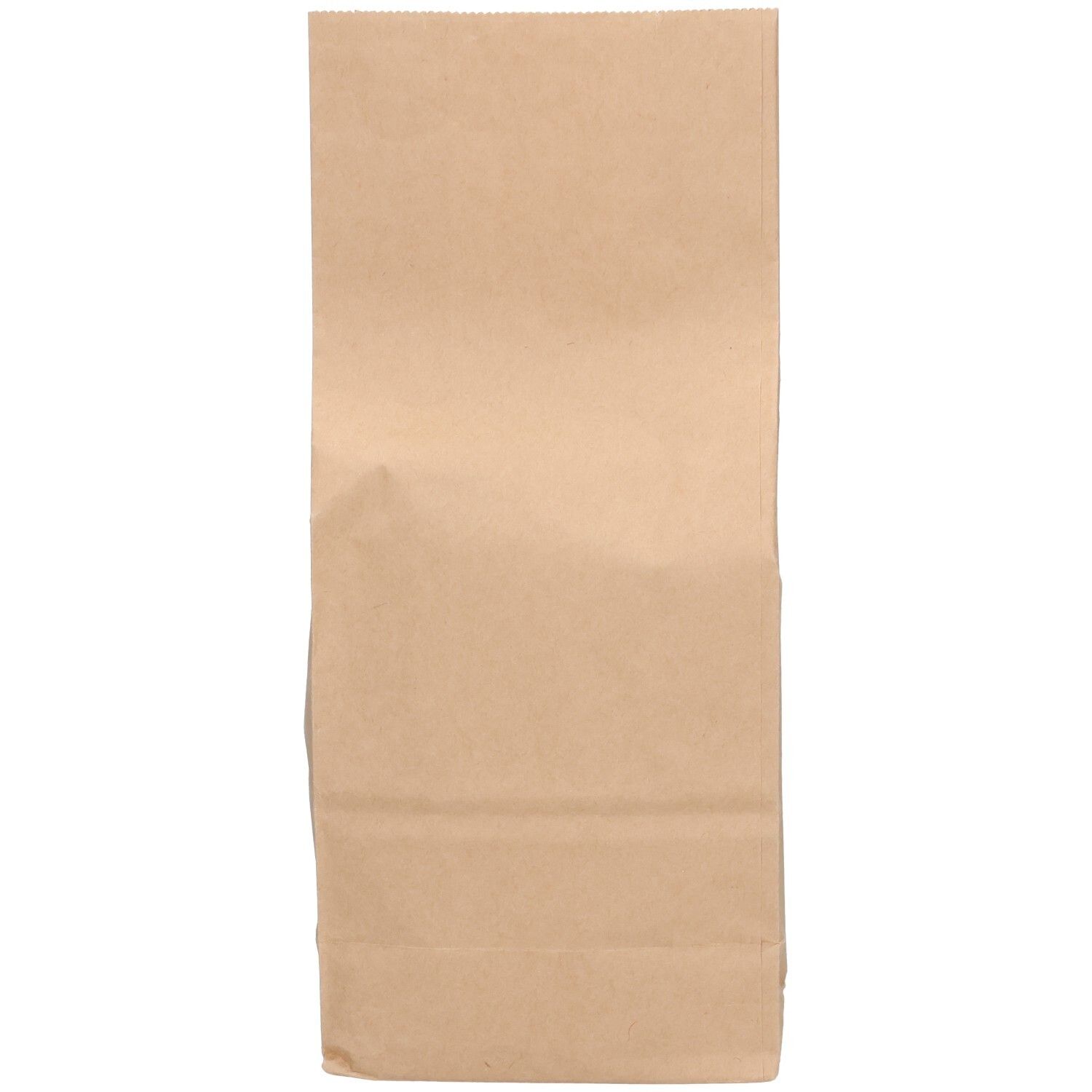 Braune Papiertüte, Ansicht von vorne. Einfaches, ungeöffnetes Verpackungsmaterial.