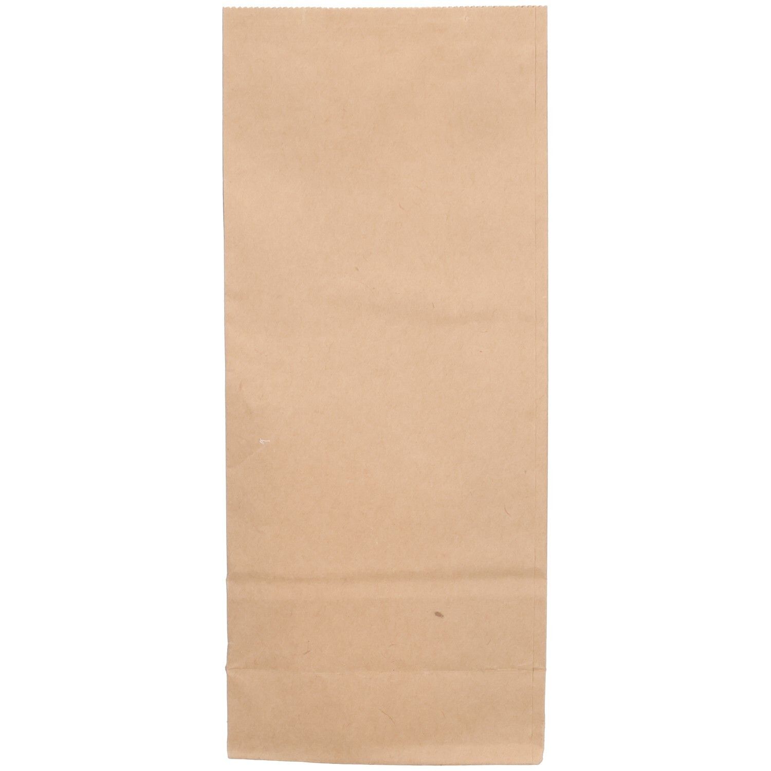 Braune Papiertüte, rechteckig, leer. Vorderseite mit Falz.
