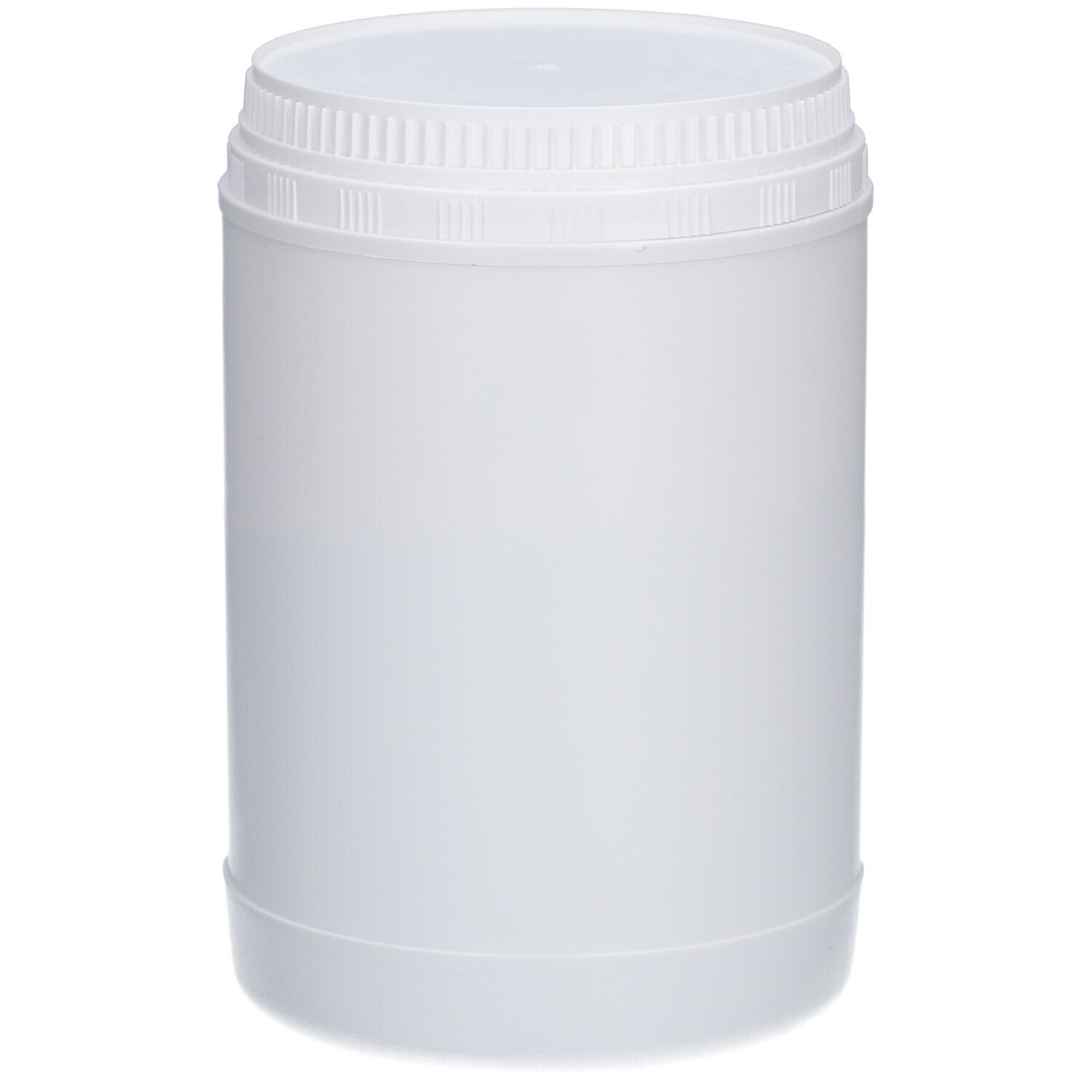 Seau blanc avec couvercle. Forme cylindrique. Sans autres détails.