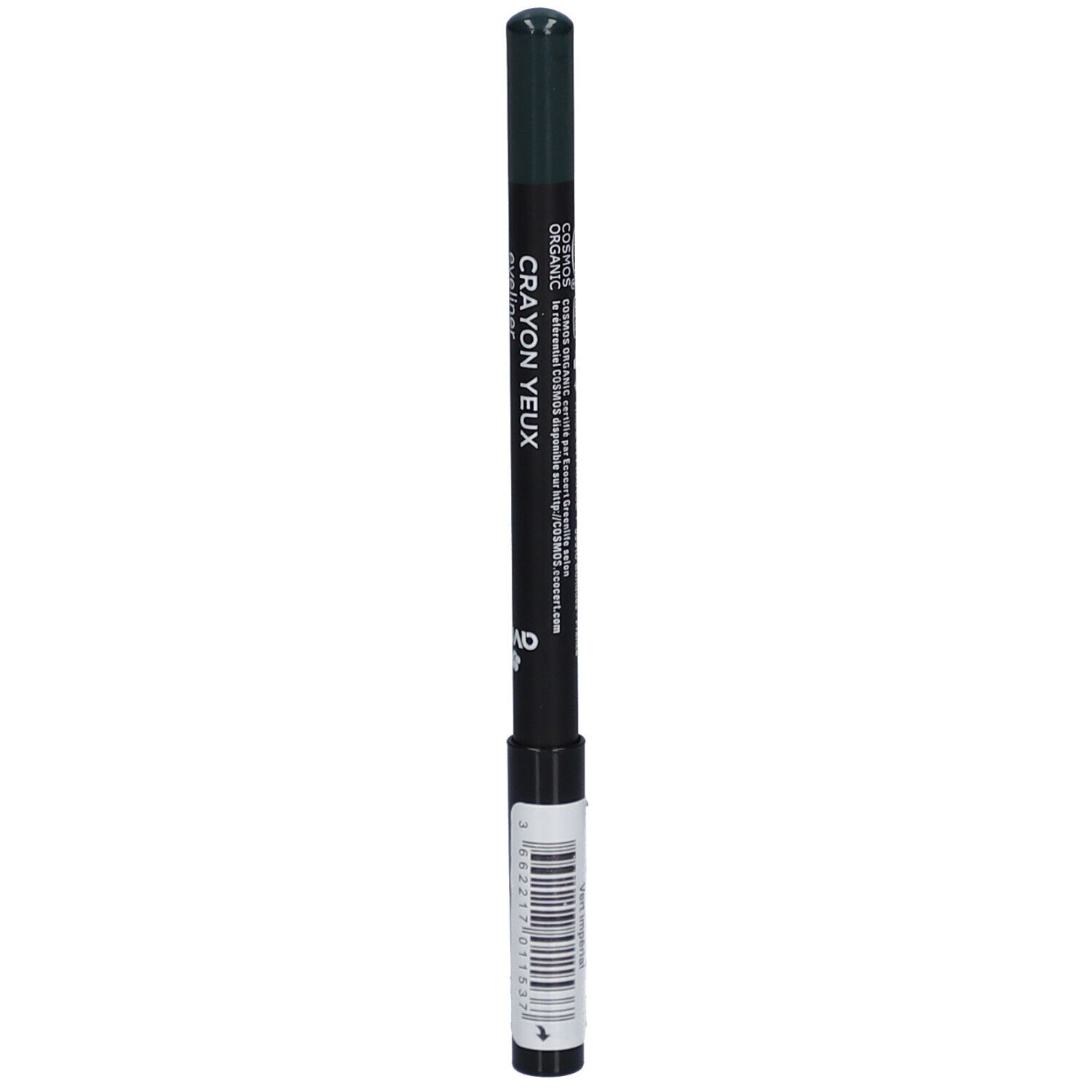 Crayon pour les yeux vert. Inscription: Crayon Yeux Eyeliner. Avec certification bio.