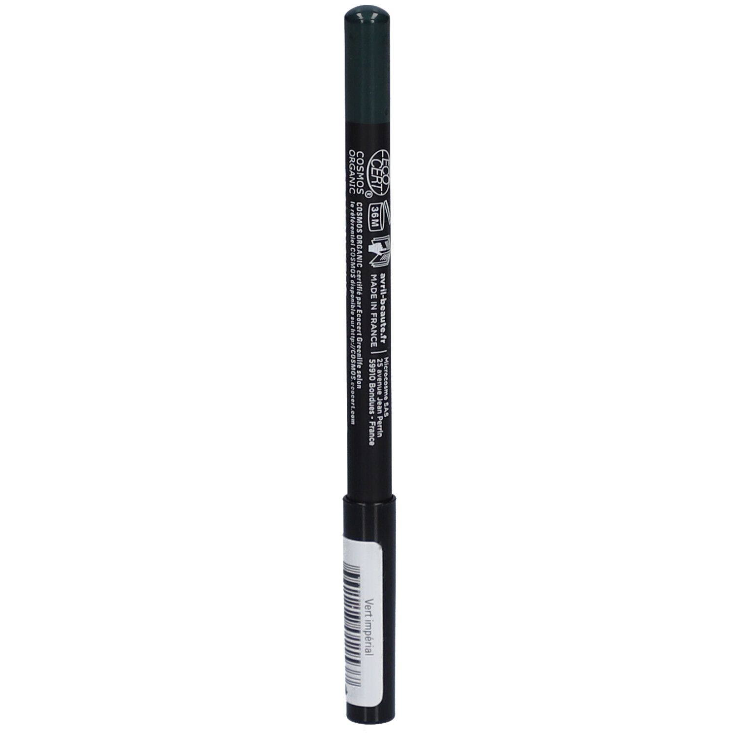 Crayon pour les yeux vert. Inscription: Crayon Yeux Eyeliner. Avec certification bio.