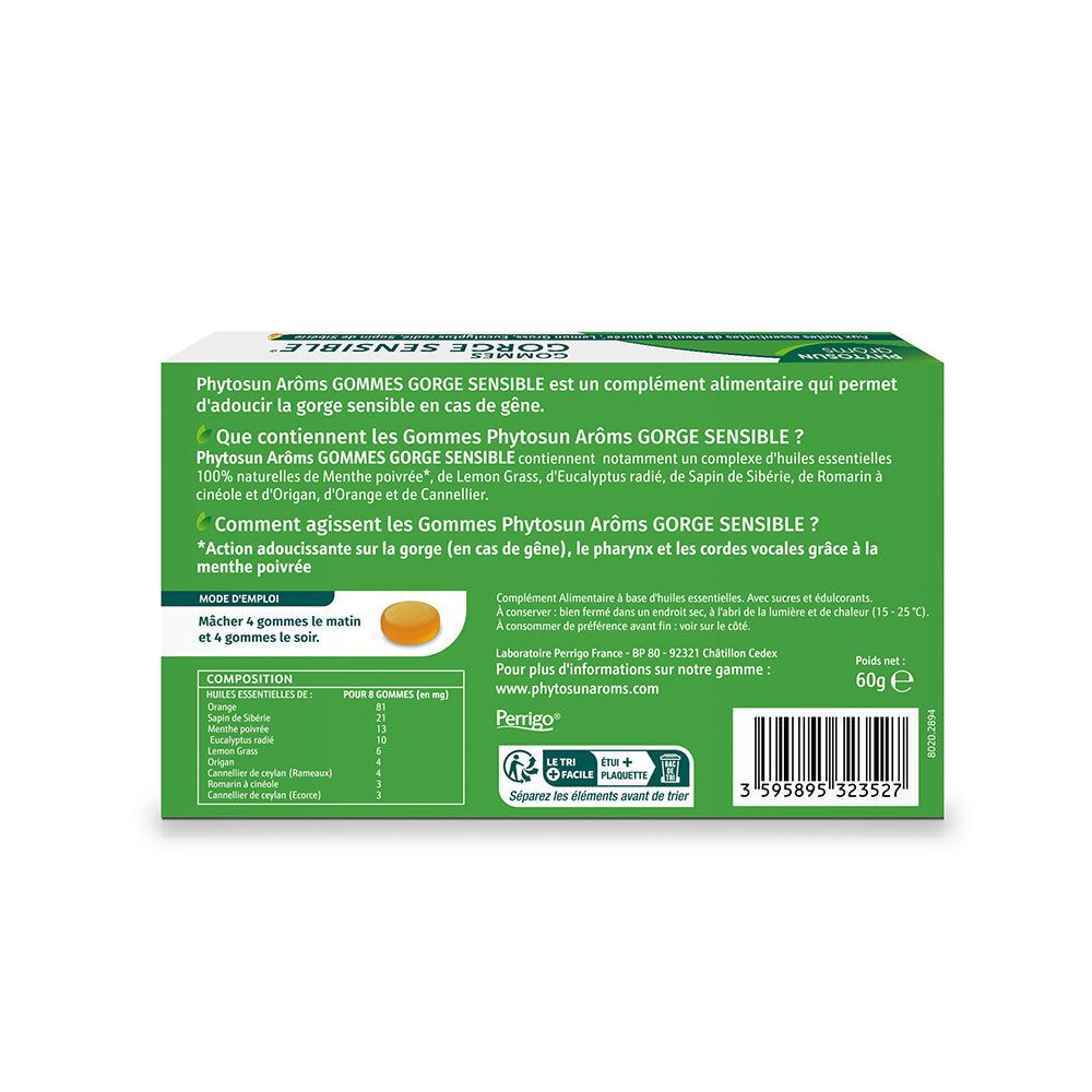 Dos de la boîte avec informations produit. Texte en français. Contient ingrédients, mode d'emploi et informations nutritionnelles.