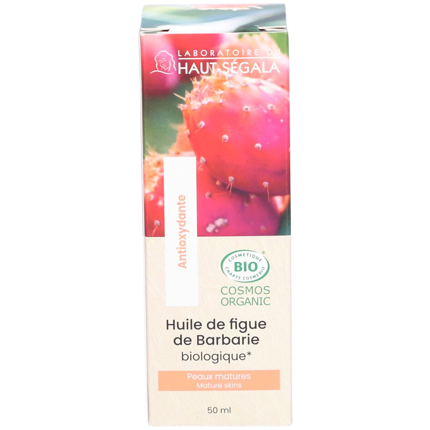 Verpackung mit Produktinformationen. Label mit Logo und Text. Bio-Zertifizierung. Abbildung von Kaktusfeigen.