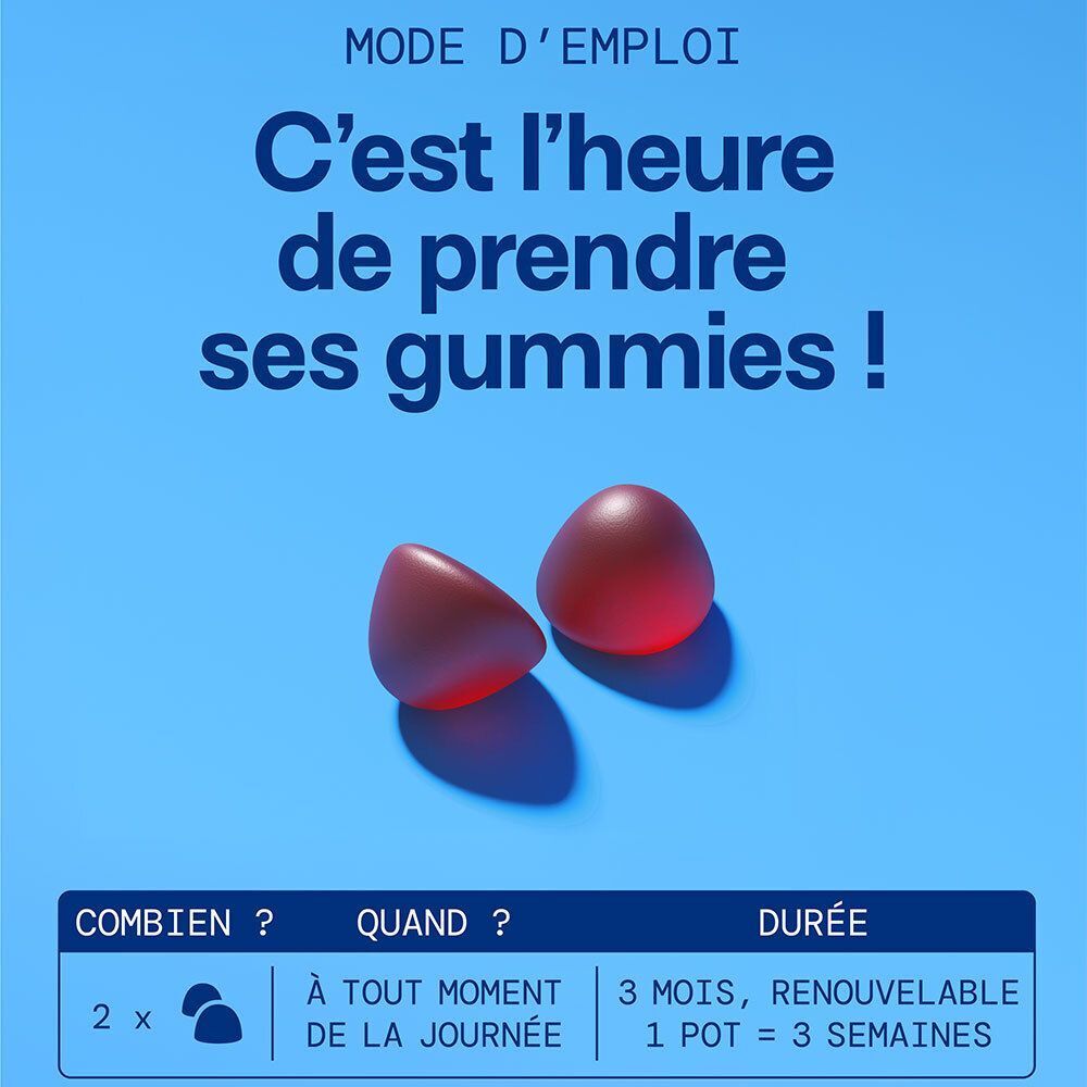 Anwendungshinweis für Mium Gummies: Zwei Gummibärchen täglich.