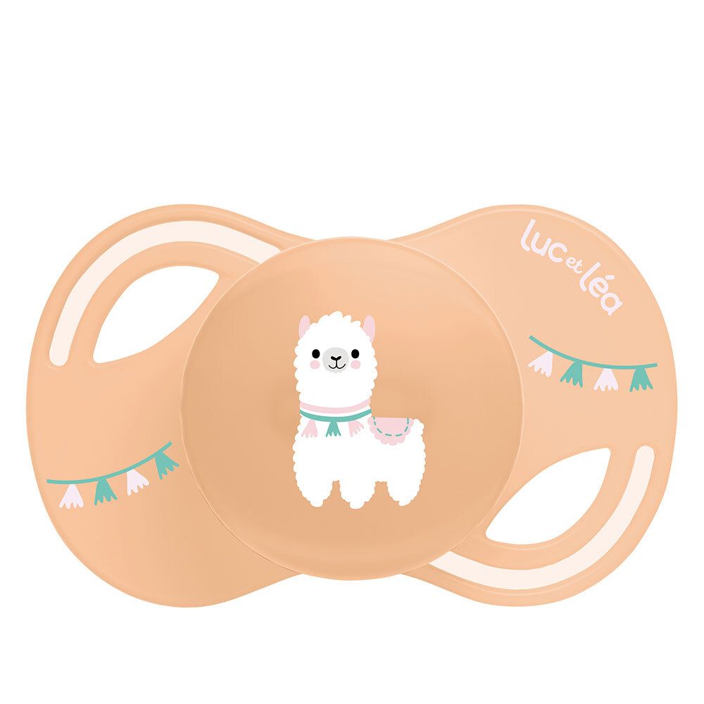 Anatomischer Schnuller mit Lama-Motiv. Marke: Luc et Léa. Extra-fein.
