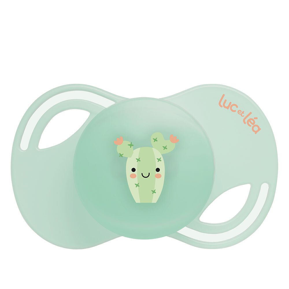 Anatomischer Schnuller mit Kaktus-Motiv. Marke: Luc et Léa. Extra-fein.