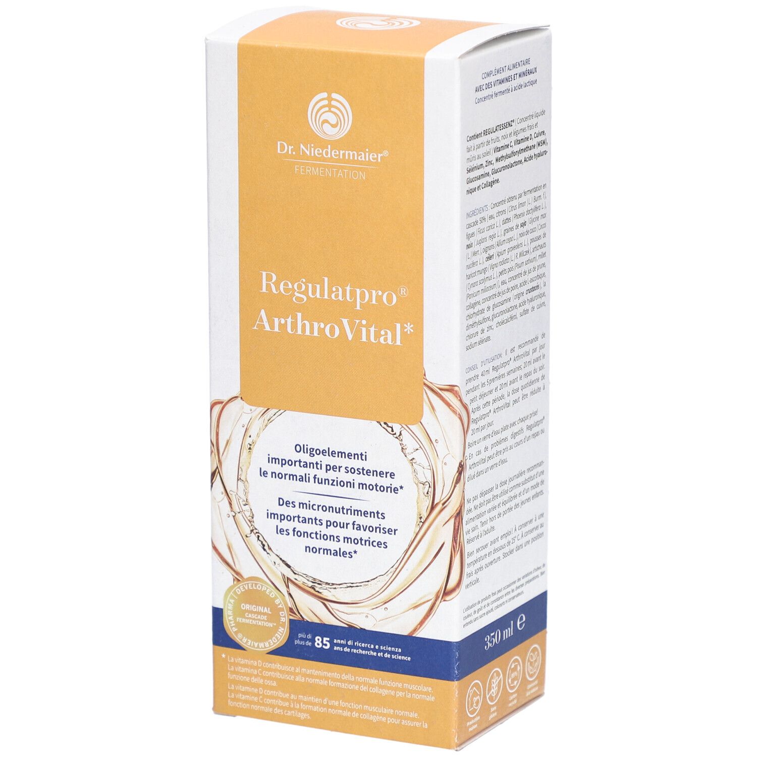 Karton von Dr. Niedermaier Regulatpro ArthroVital. Vorderseite mit Produktnamen und Logo. Enthält 350 ml.