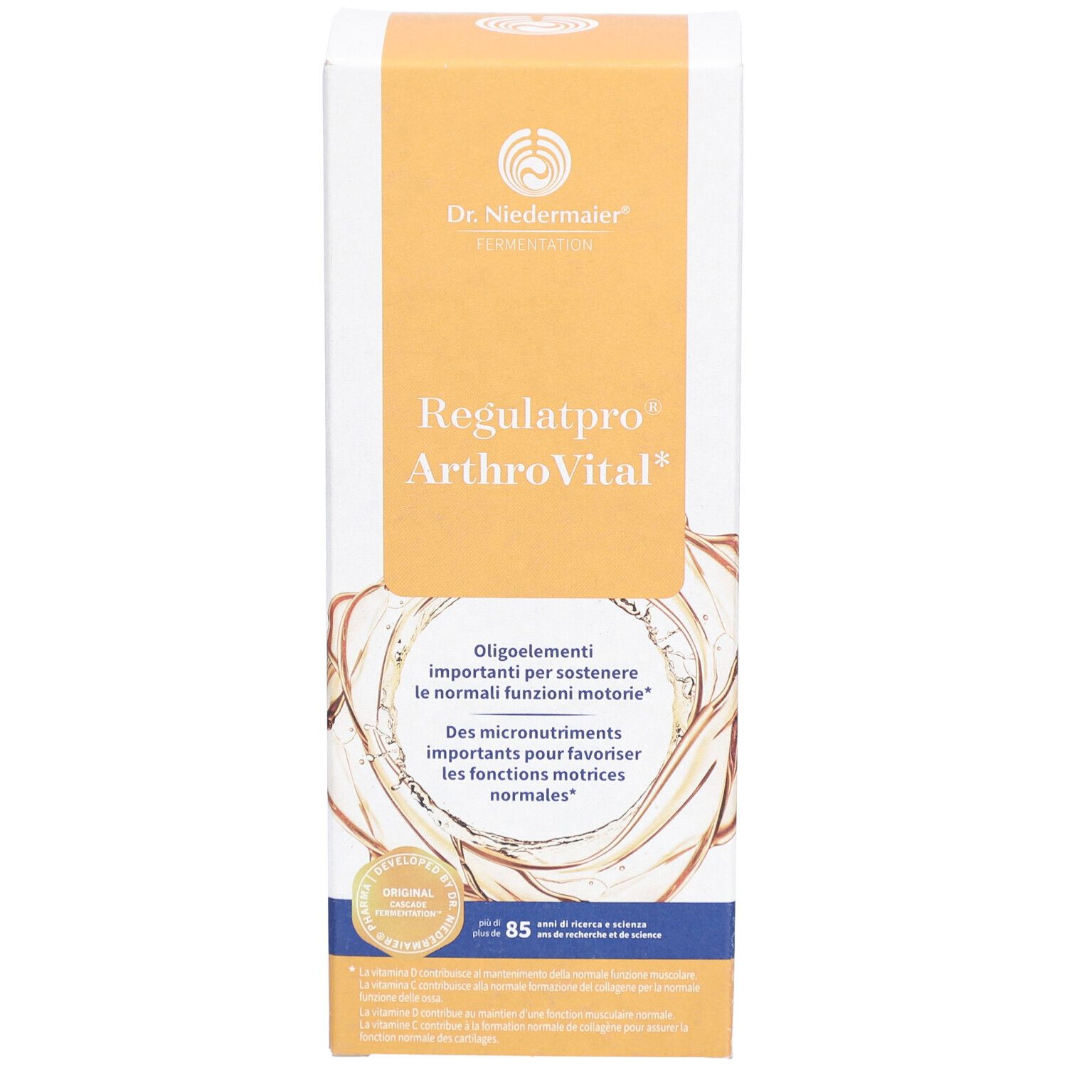 Karton von Dr. Niedermaier Regulatpro ArthroVital. Vorderseite mit Produktnamen und Logo. Enthält 350 ml.