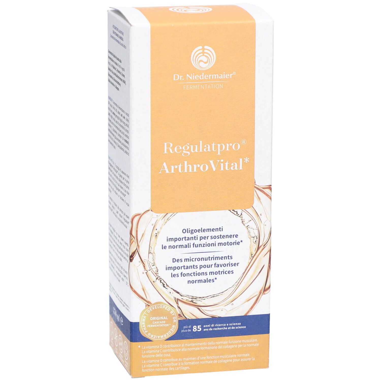 Karton von Dr. Niedermaier Regulatpro ArthroVital. Vorderseite mit Produktnamen und Logo. Enthält 350 ml.