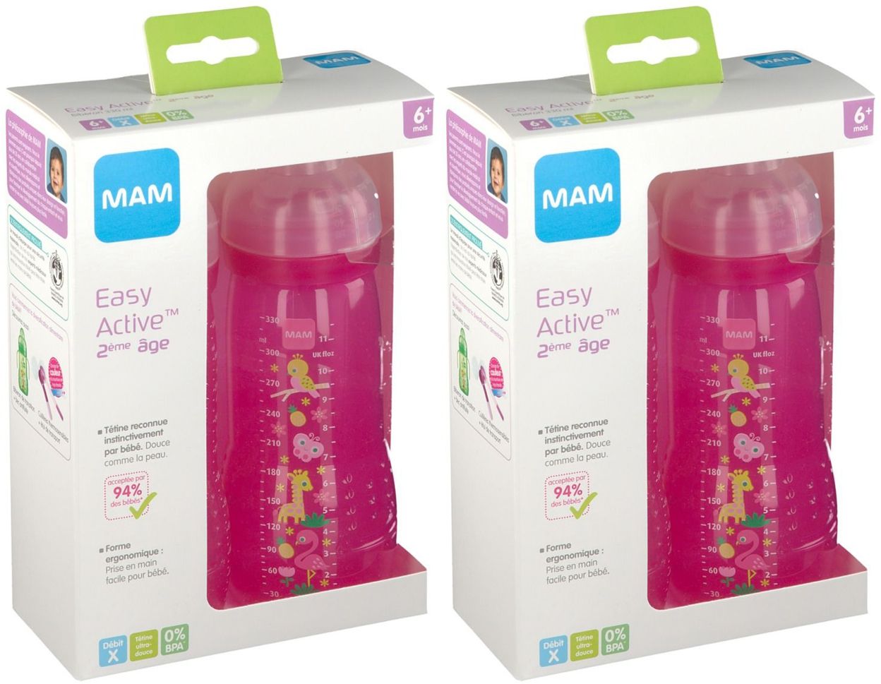 MAM Flasche 330ml +6 Monate Rosa Farbe und/oder Design können vom Bild abweichen