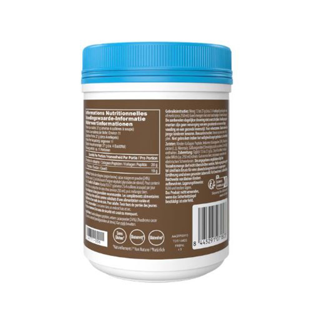 Rückseite einer Dose VITAL PROTEINS Kollagen Peptide Kakaogeschmack mit Nährwertangaben.