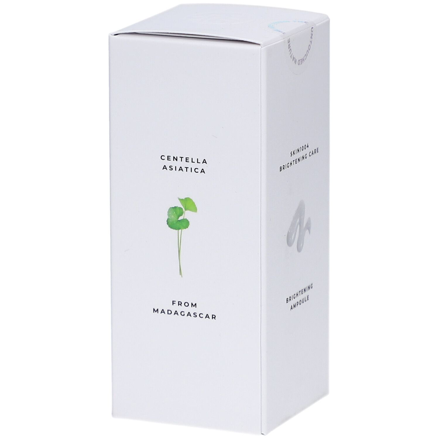 Weiße Verpackung mit Produktinformationen. Text: CENTELLA ASIATICA from Madagascar. Logo SKIN1004.