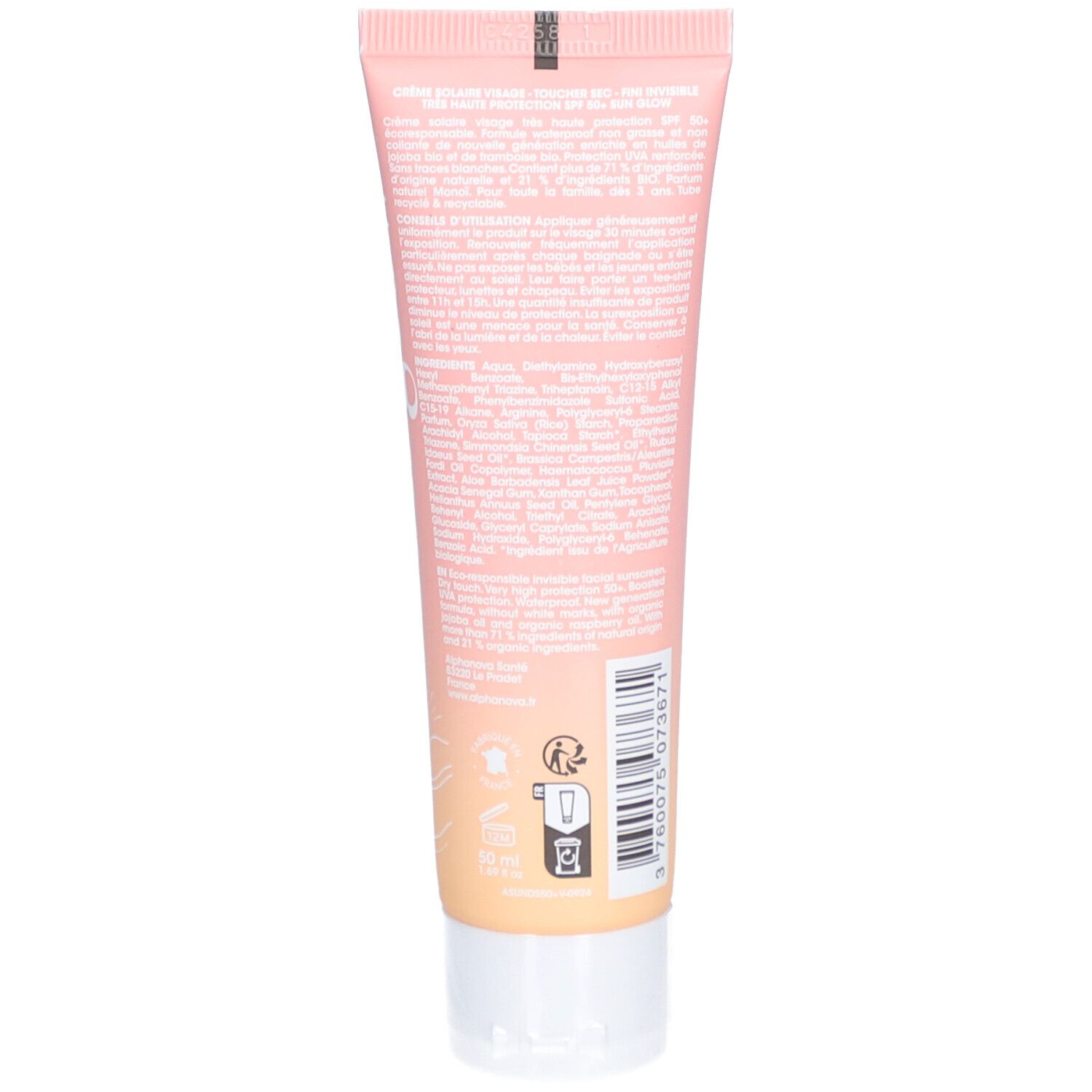 Alphanova Crème solaire visage SPF50+ toucher sec aux huiles bio
