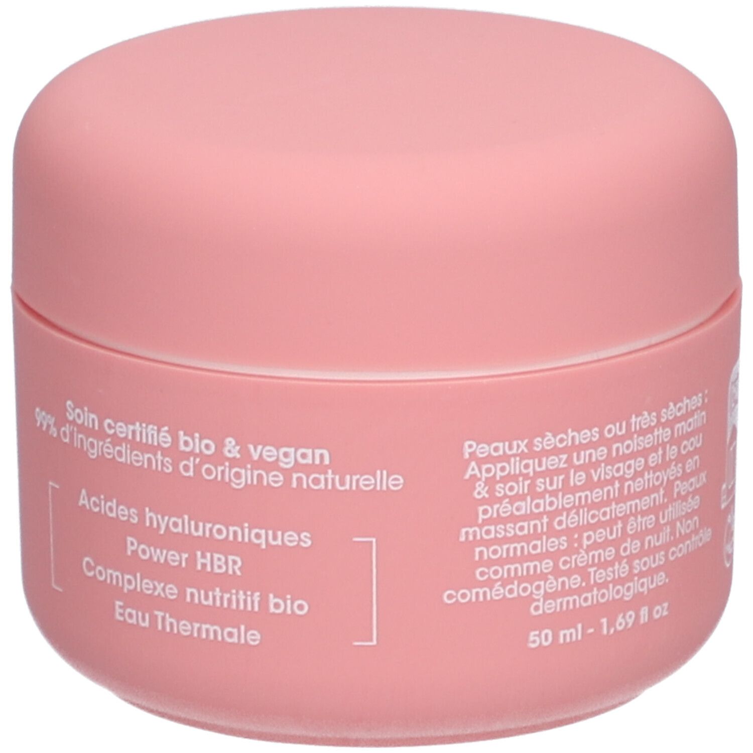 Rosa Tiegel. Aufschrift: ALPHANOVA Thermal CARE Crème Anti-Rides Régénérante. Text: 99% d'ingrédients d'origine naturelle. Bio & vegan.