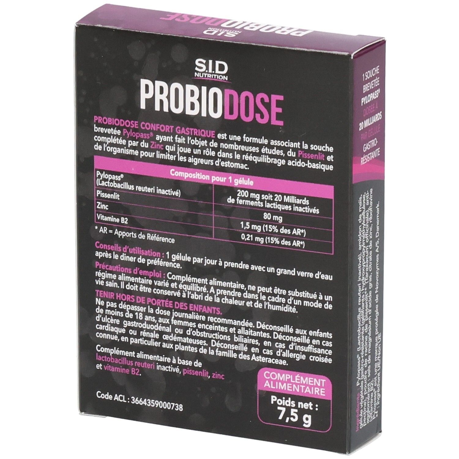 Verpackung von SID Nutrition PROBIODOSE CONFORT GASTRIQUE. Enthält 15 Kapseln. Produktinformationen, Inhaltsstoffe und Anwendungshinweise.