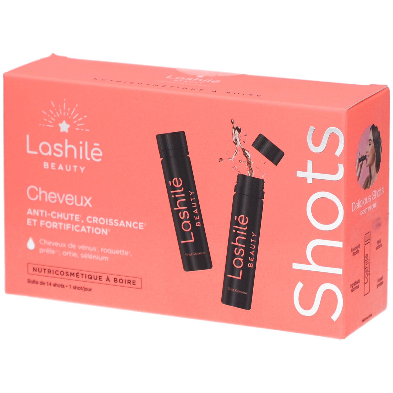 Lashilé Beauty - Shots cheveux - Formule 3 en 1 - Anti-chute, croissance et fortification - Nutricosmétique à boire - Programme 14 Jours - Cheveux de vénus, roquette, prêle, sélenium