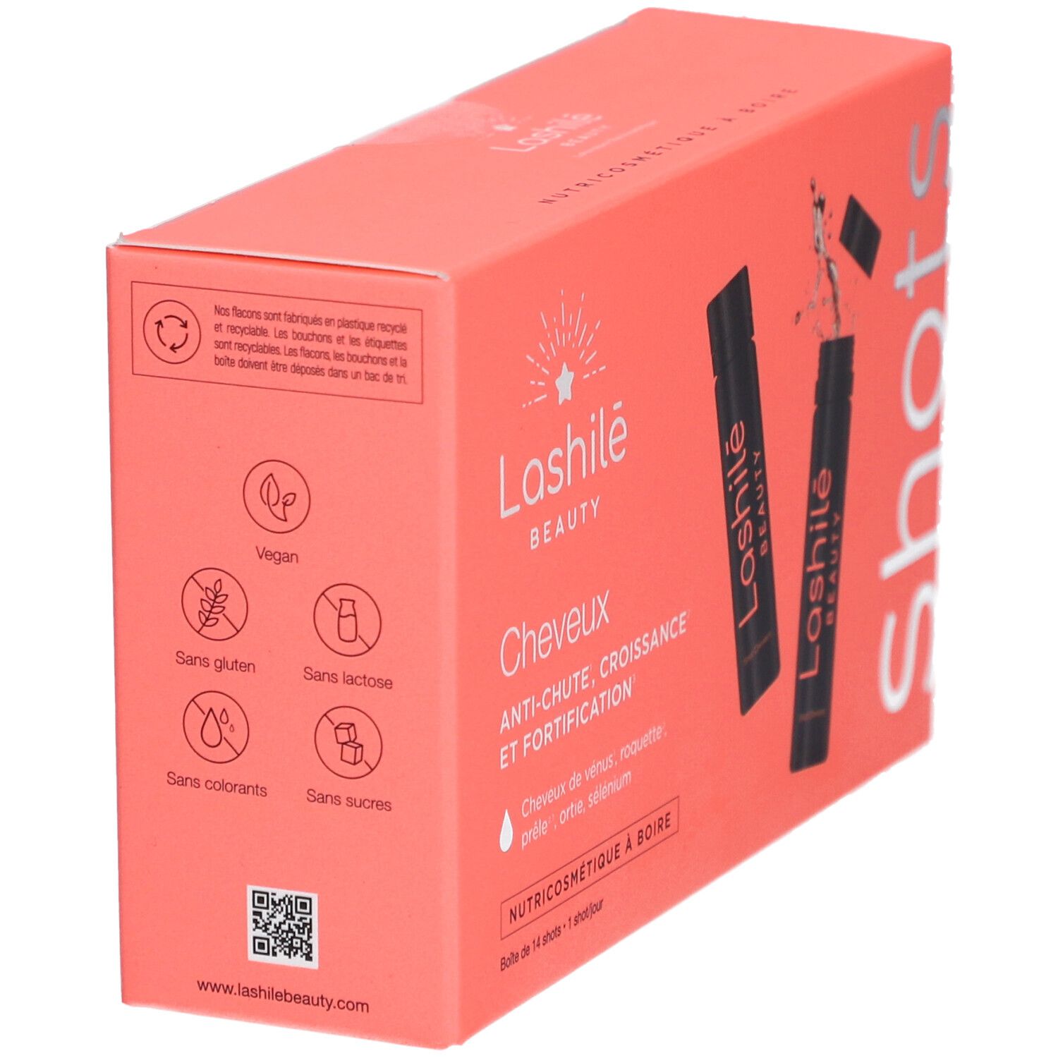 Lashilé Beauty - Shots cheveux - Formule 3 en 1 - Anti-chute, croissance et fortification - Nutricosmétique à boire - Programme 14 Jours - Cheveux de vénus, roquette, prêle, sélenium