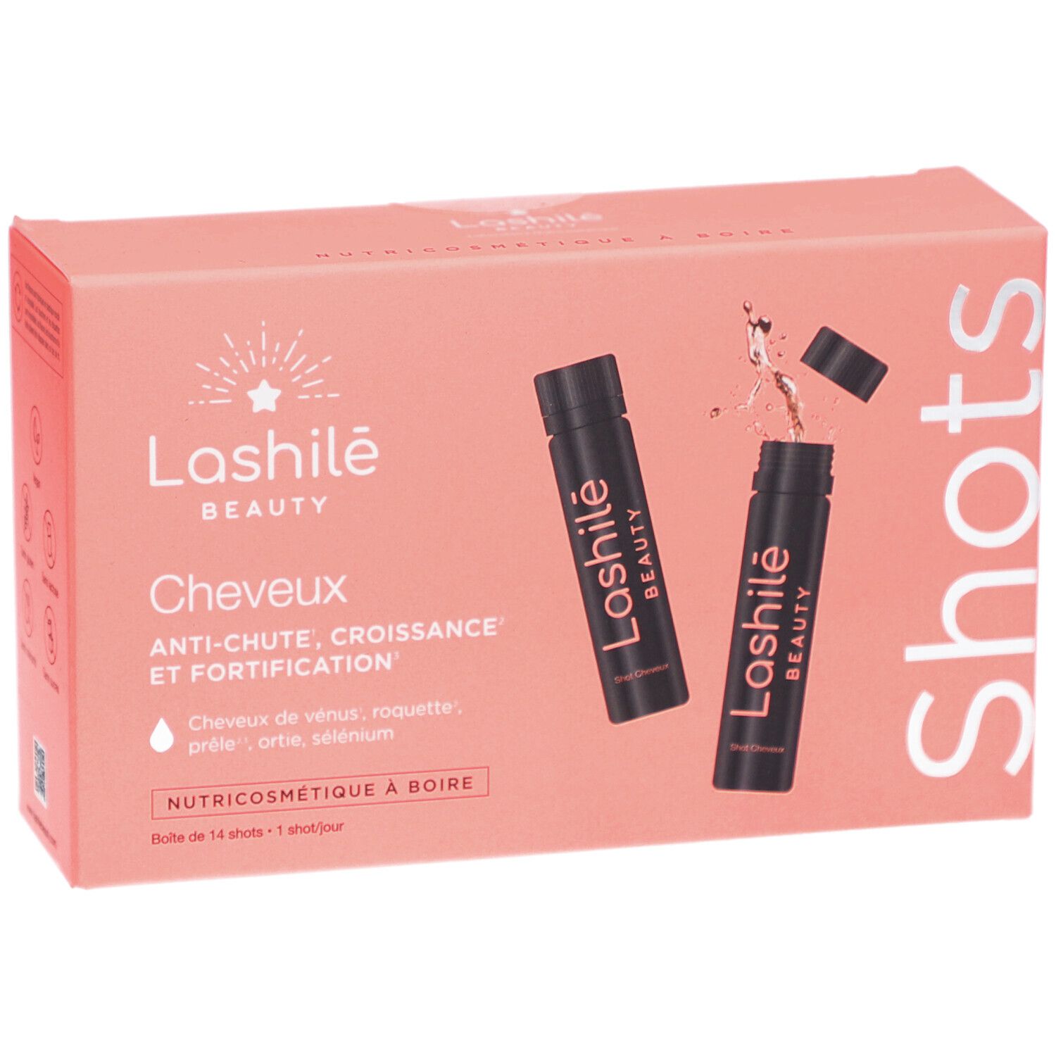 Lashilé Beauty - Shots cheveux - Formule 3 en 1 - Anti-chute, croissance et fortification - Nutricosmétique à boire - Programme 14 Jours - Cheveux de vénus, roquette, prêle, sélenium