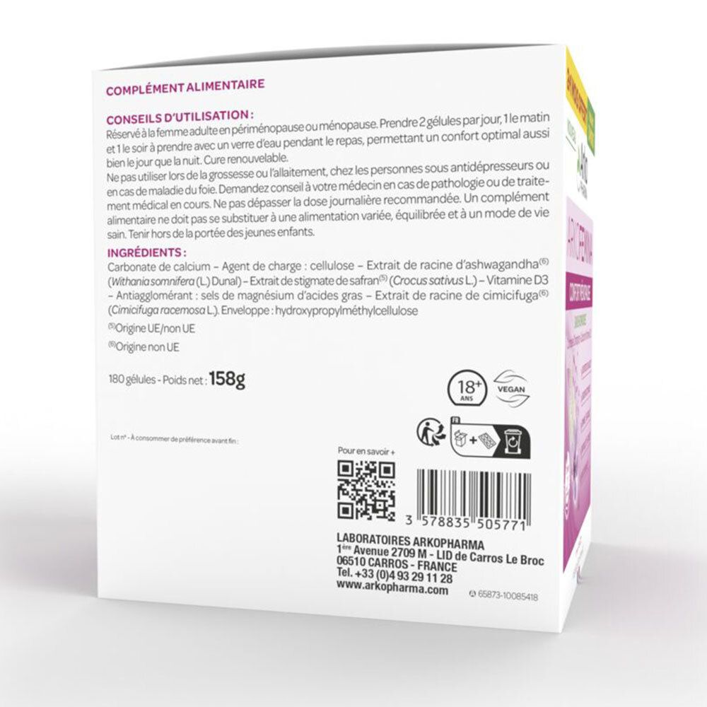 Rückseite der Schachtel mit Text. Informationen über die Anwendung und die Inhaltsstoffe. Enthält QR-Codes.