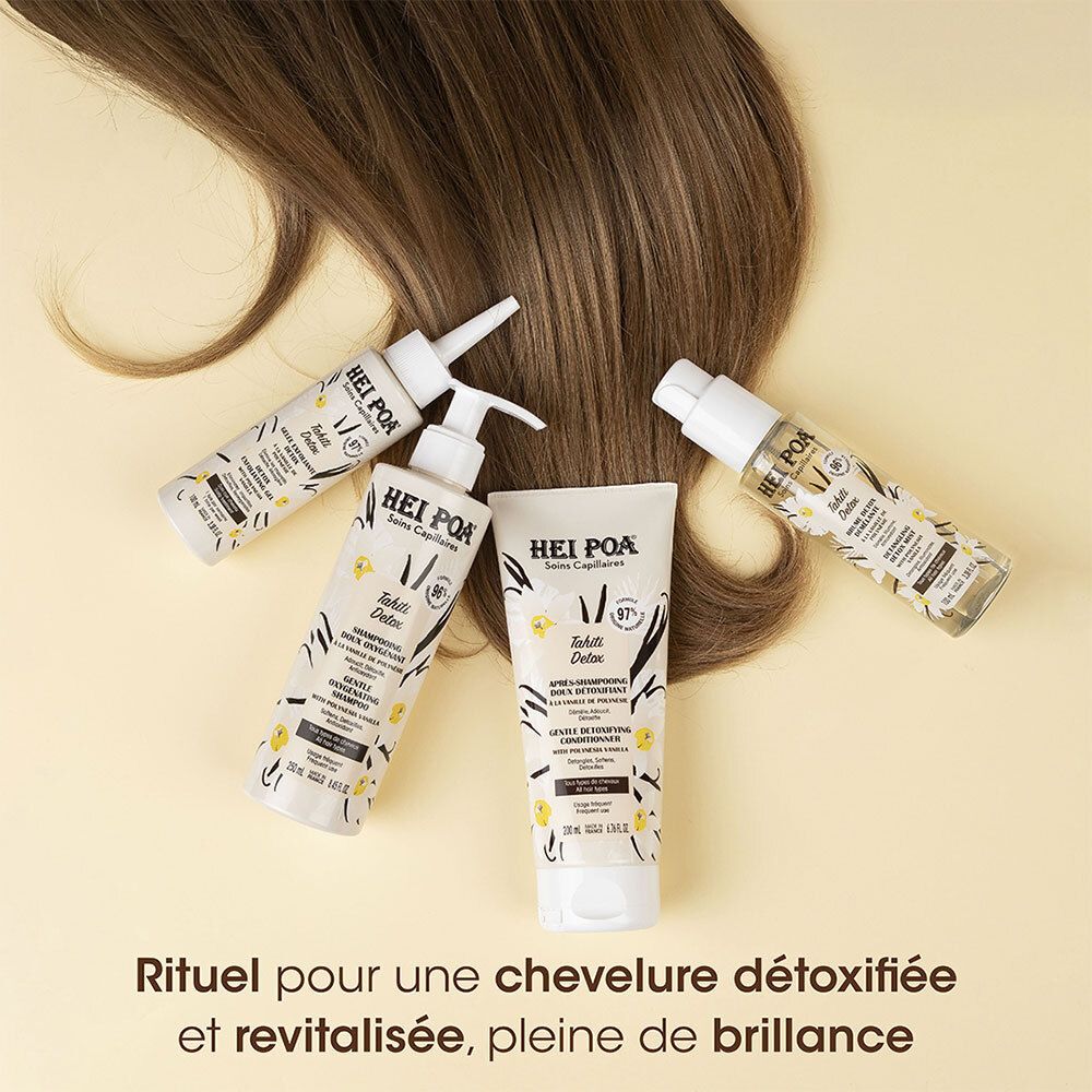 Plusieurs produits HEI POA Tahiti Detox, incluant des flacons et un tube.