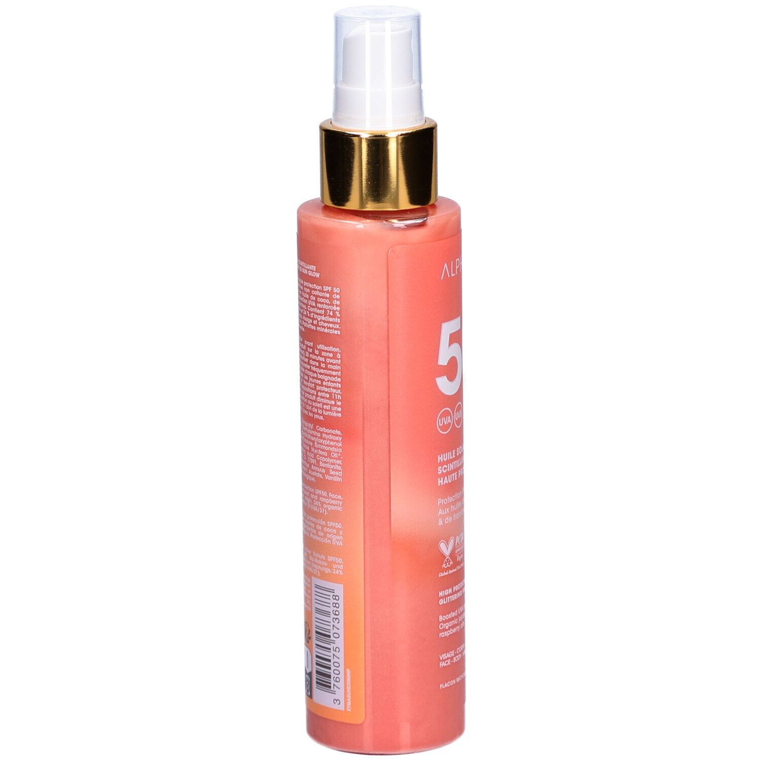 Alphanova Huile solaire rose scintillante SPF50 aux huiles bio