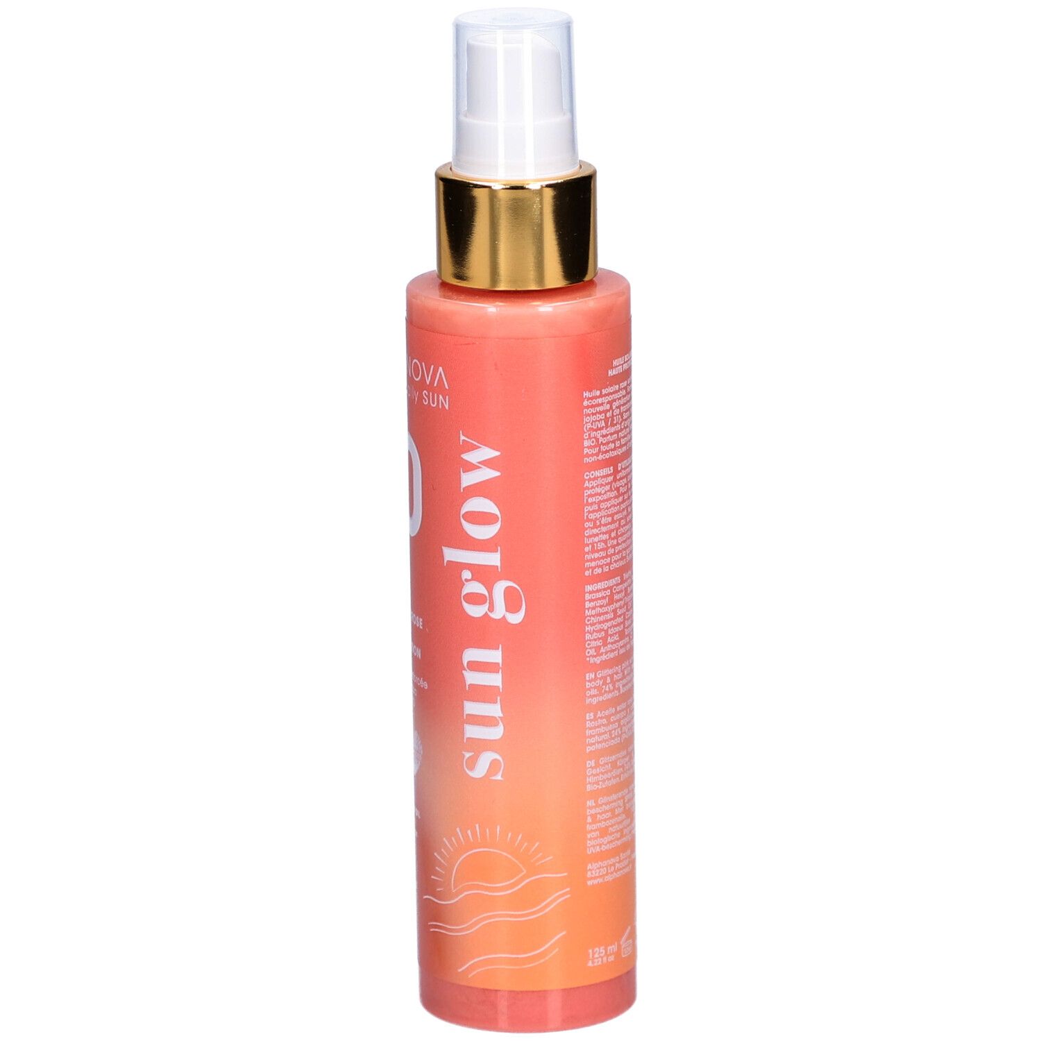 Alphanova Huile solaire rose scintillante SPF50 aux huiles bio